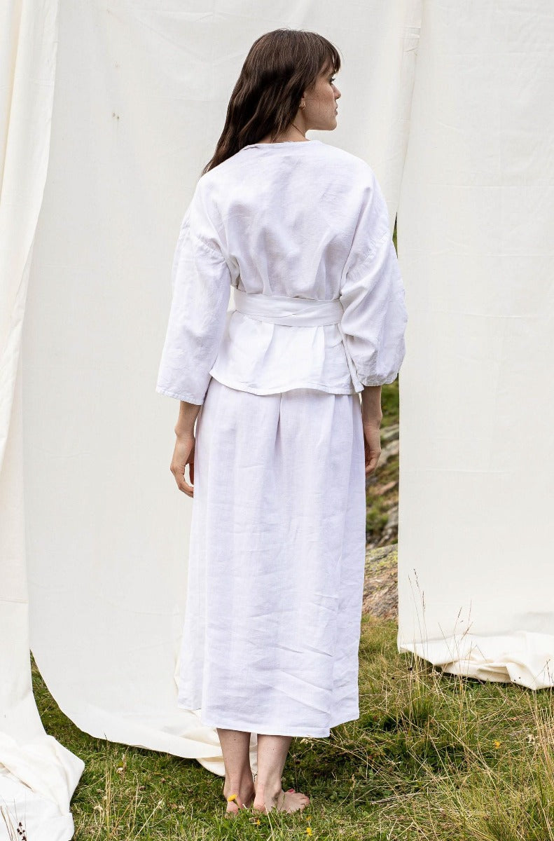 White skirt DANA made from 100% organic linen SANIKAI Made-to-Order