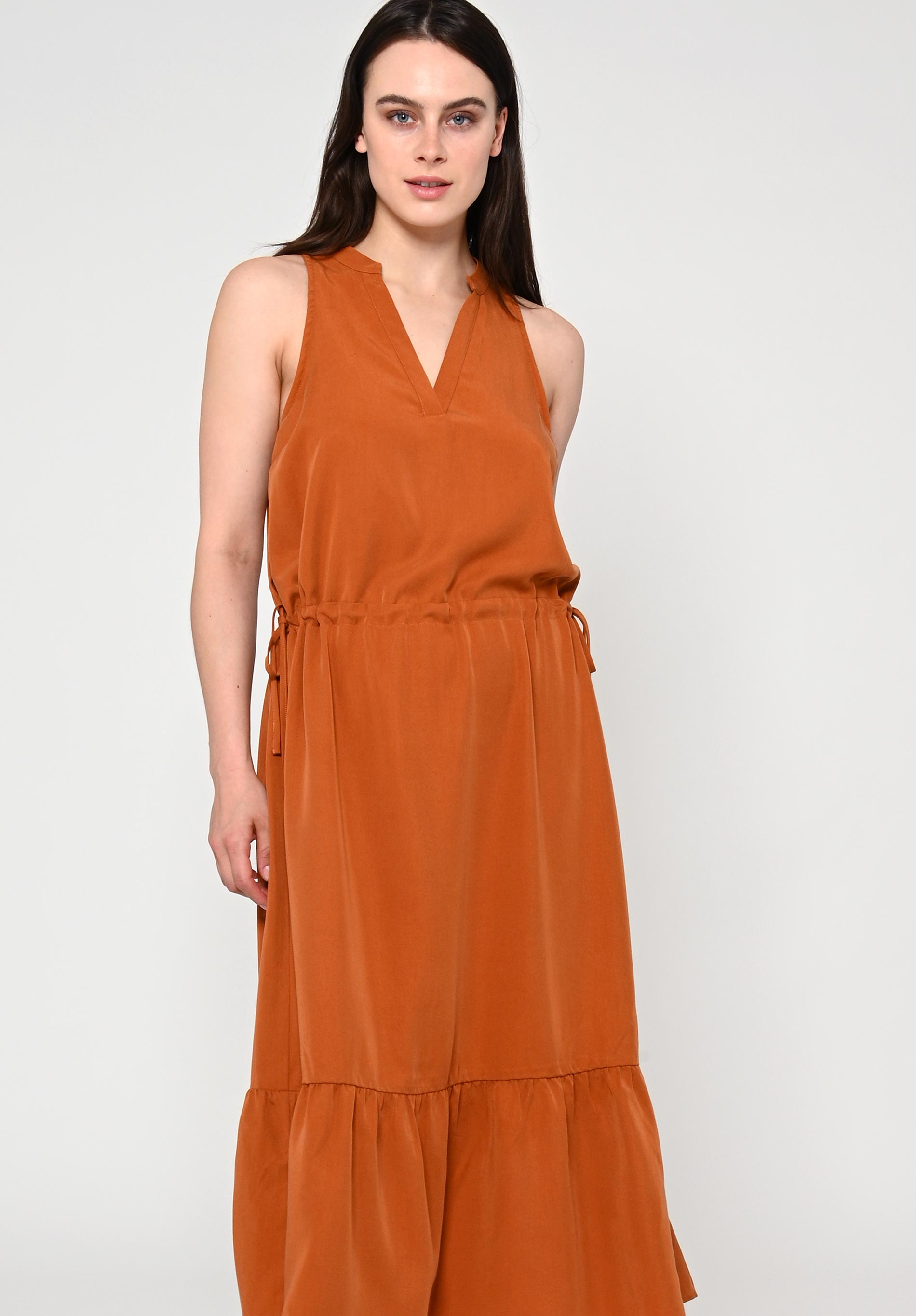 Maxi dress RAMARIA in dark amber by LOVJOI made of Tencel™