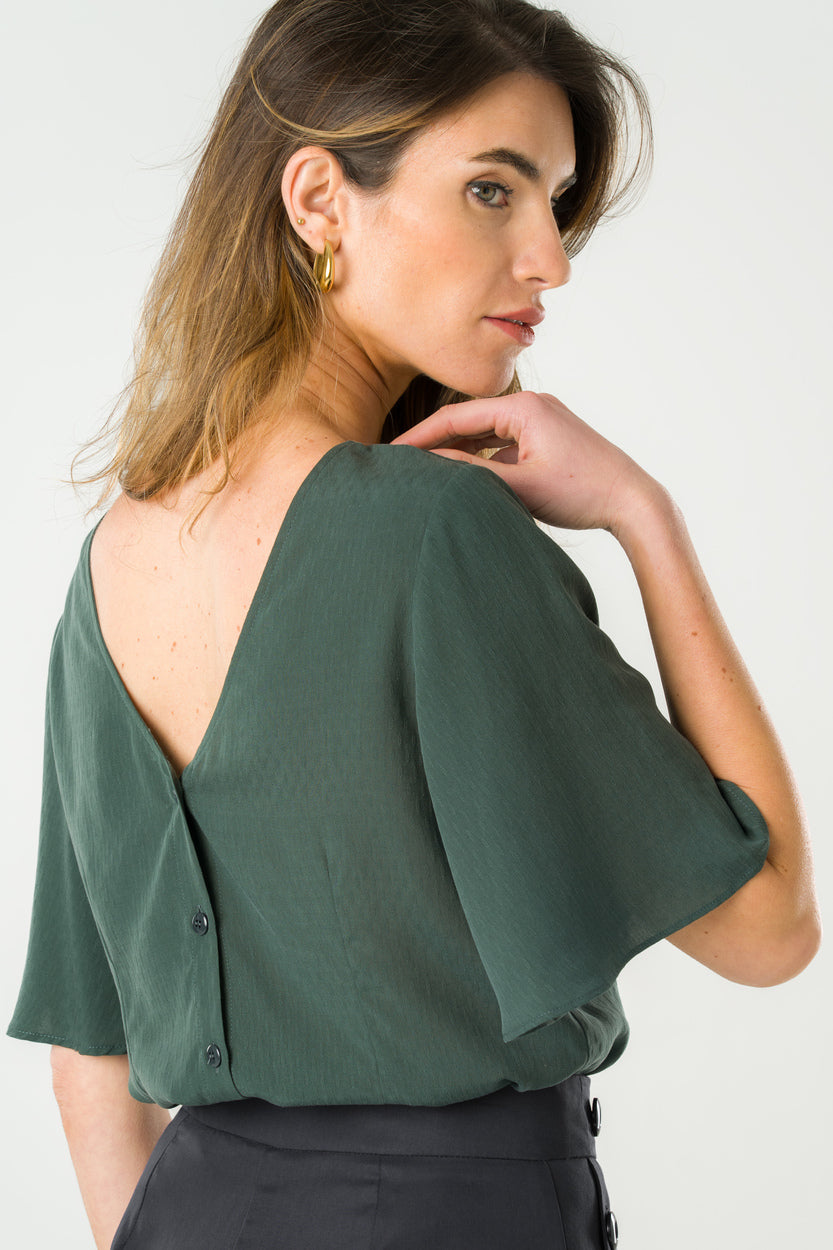 Dark green reversible blouse Lily made of 100% Tencel™ by Avani