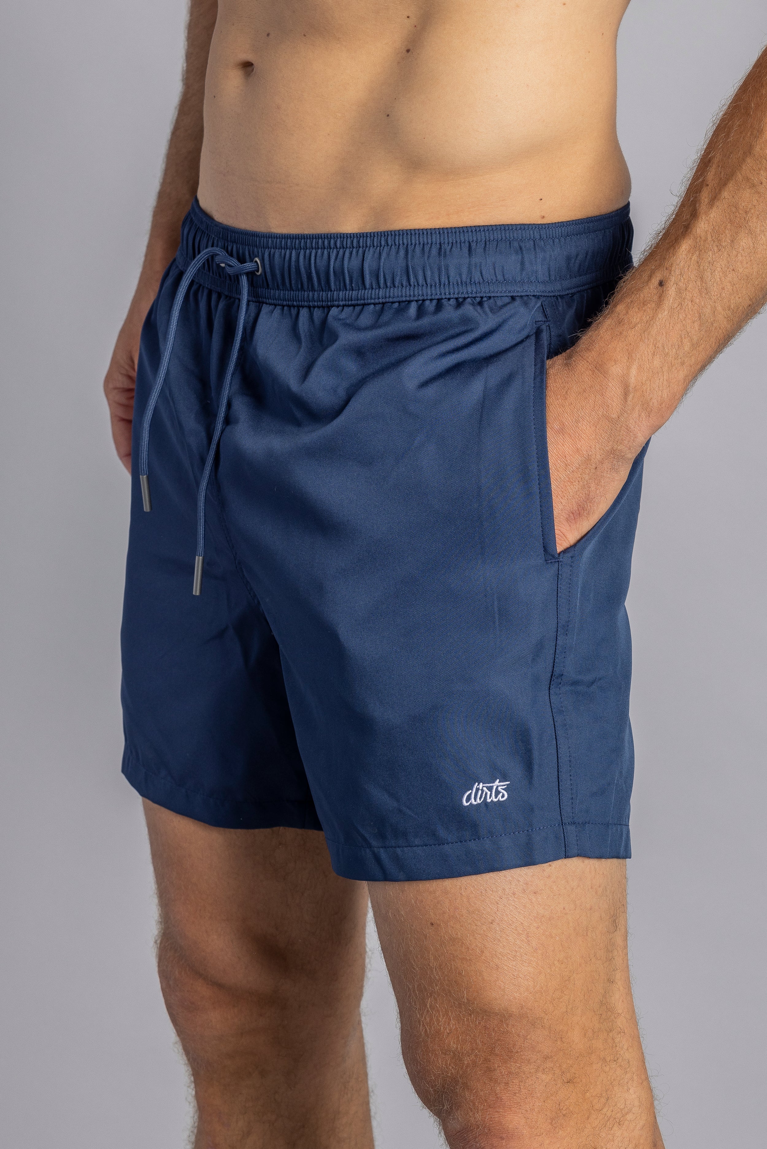 Blue recycled swim shorts RPET made from 100% polyester from DIRTS