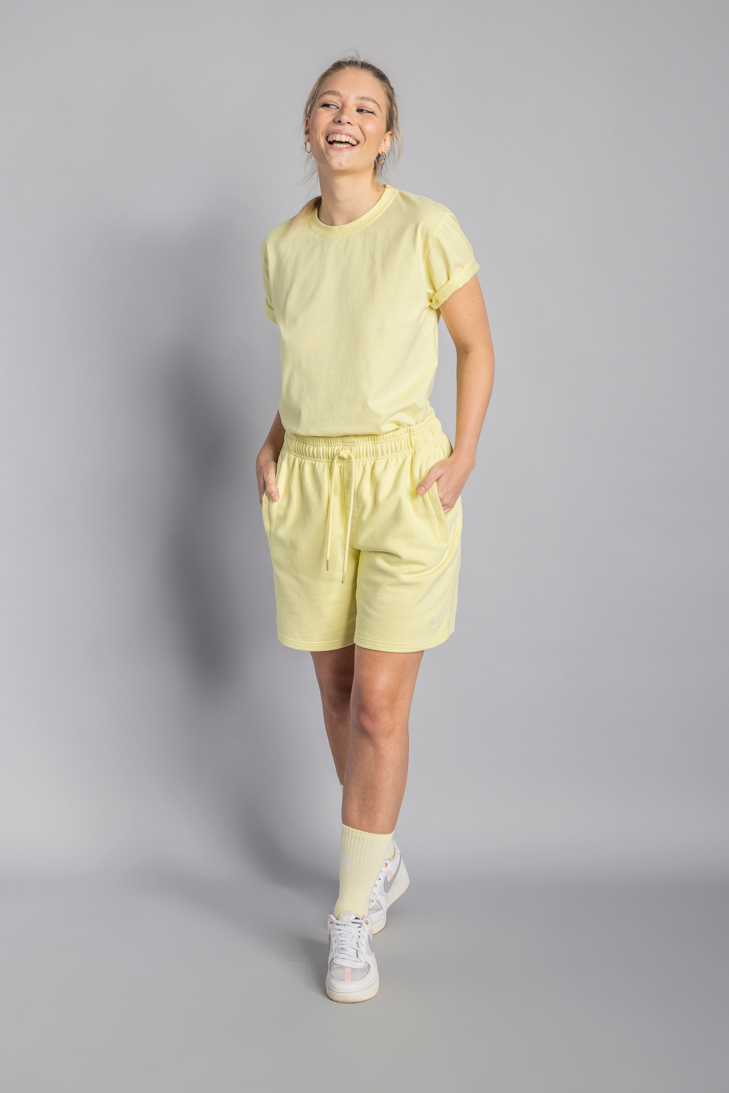 Yellow sweat shorts made from 100% organic cotton from DIRTS