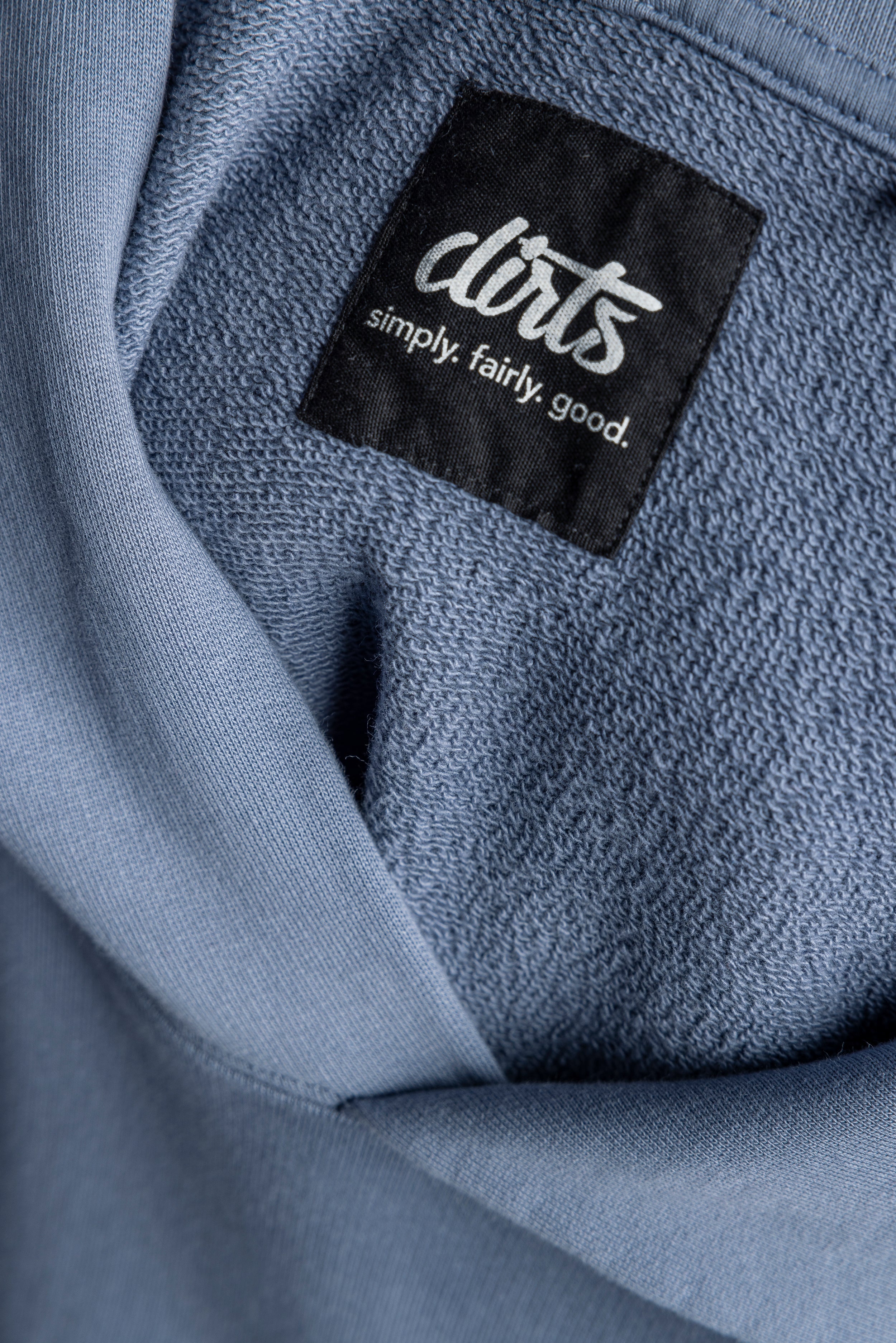Blauer Hoodie Premium Logo aus 100% Bio-Baumwolle von DIRTS