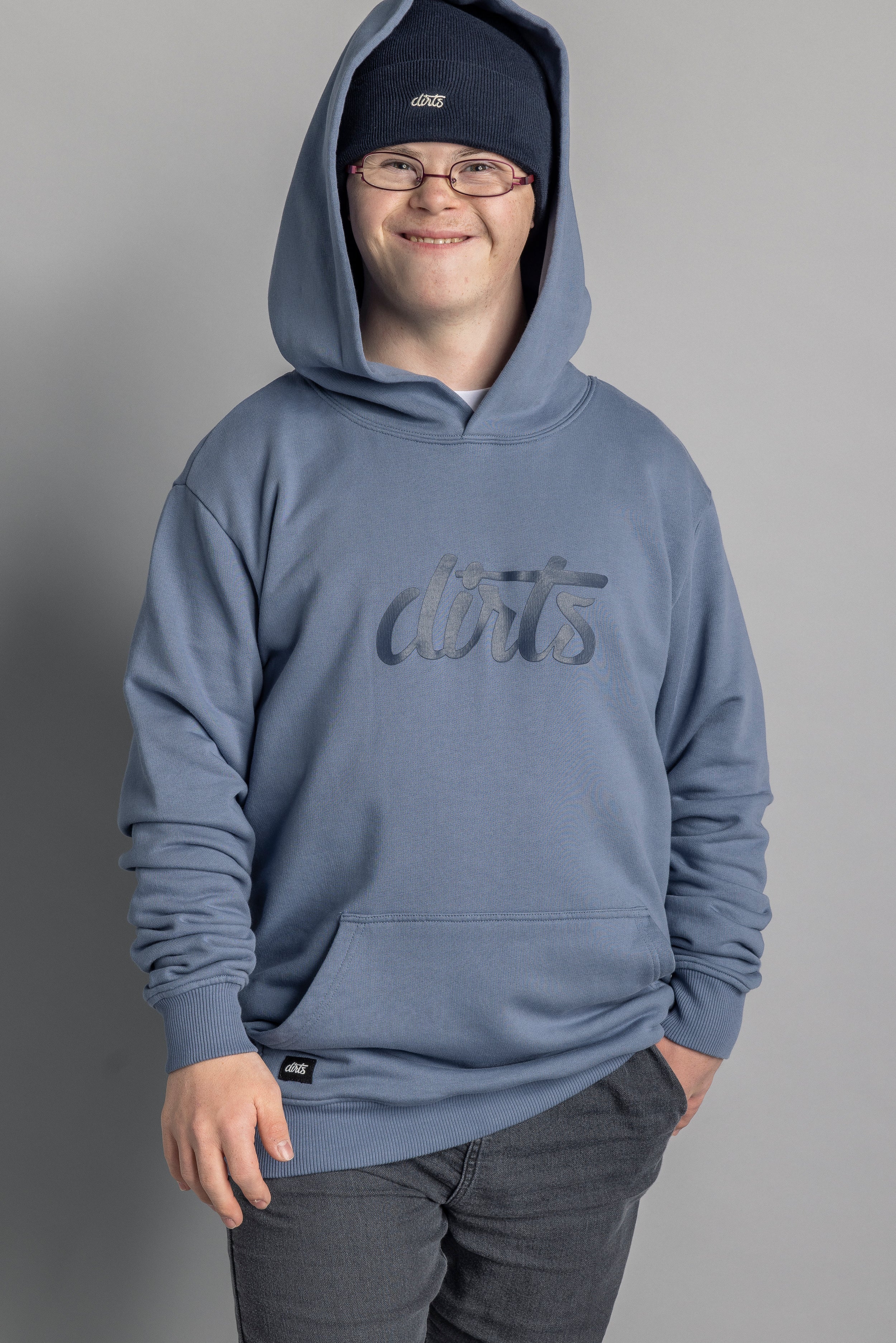 Blue hoodie Premium Logo made from 100% organic cotton from DIRTS