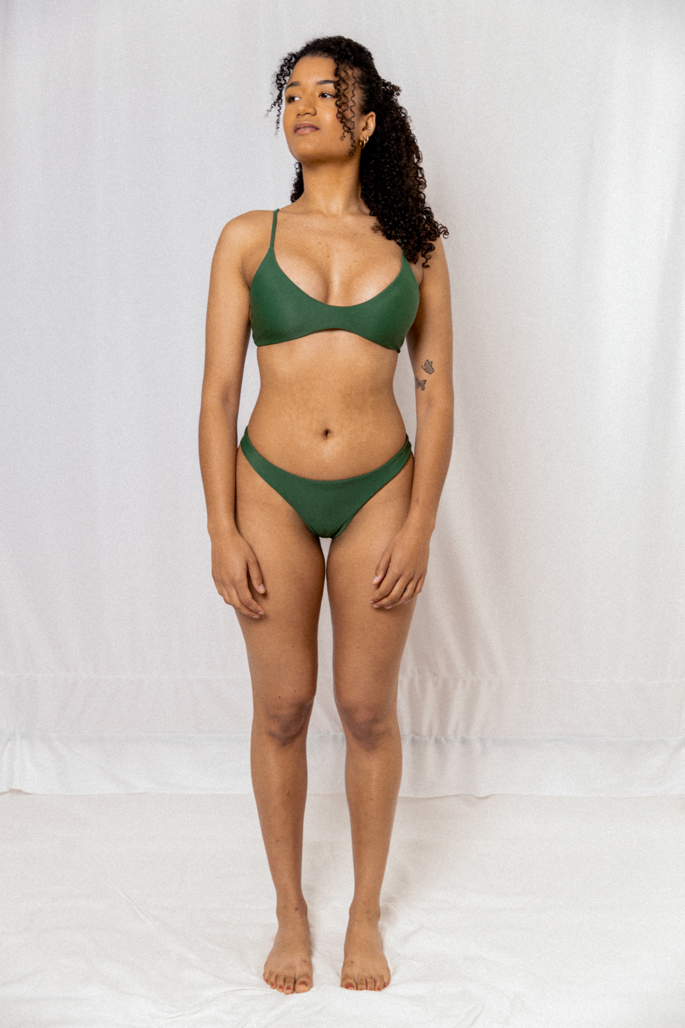 Olive green Pepe bikini bottoms made from recycled fishing nets by Tias &amp; Olives