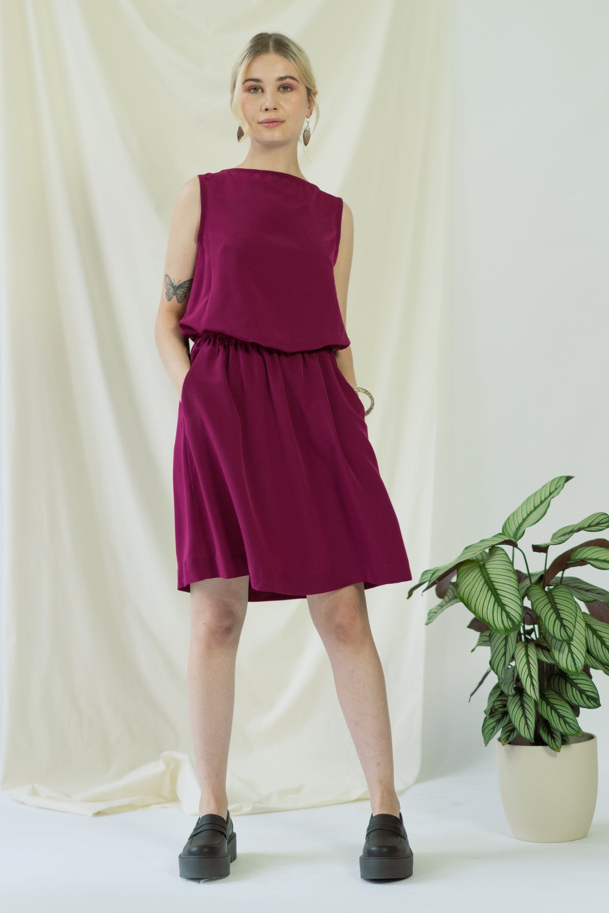 Bella magenta sleeveless dress made from recycled polyester by Ayani
