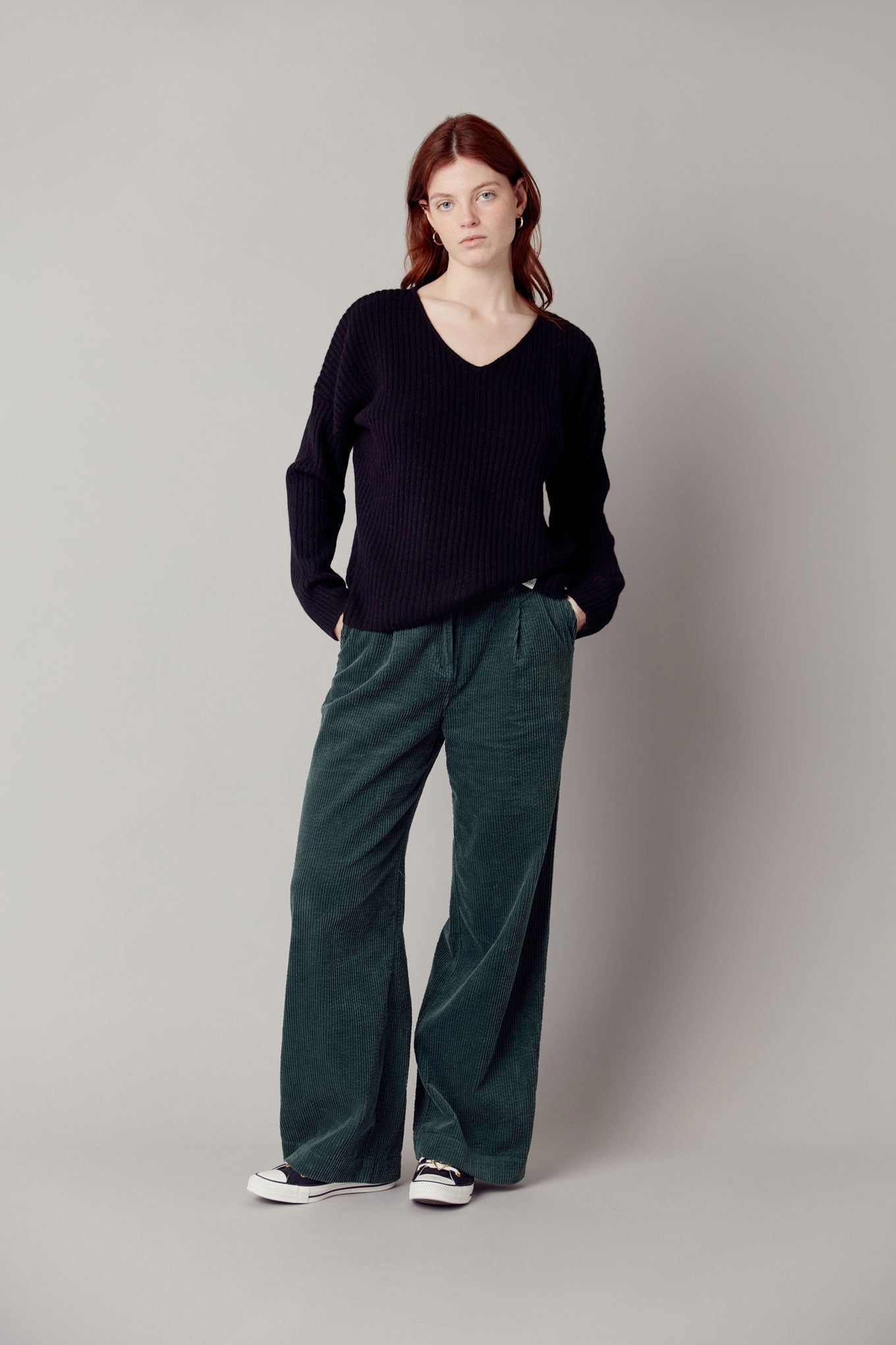 Dark green, wide corduroy trousers TIGER made from organic cotton by Komodo