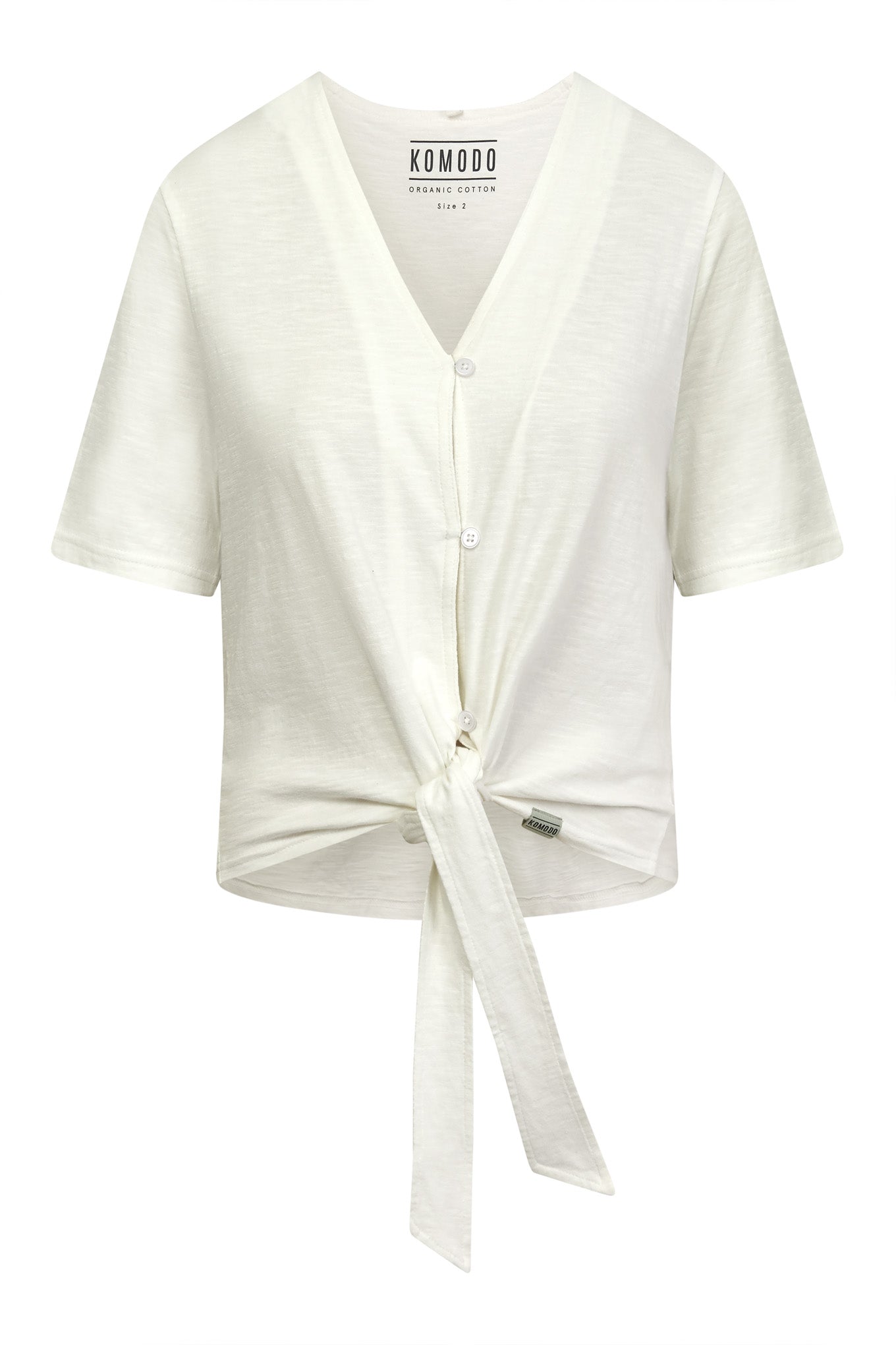 White, knotted T-shirt FREESIA made of organic cotton from Komodo