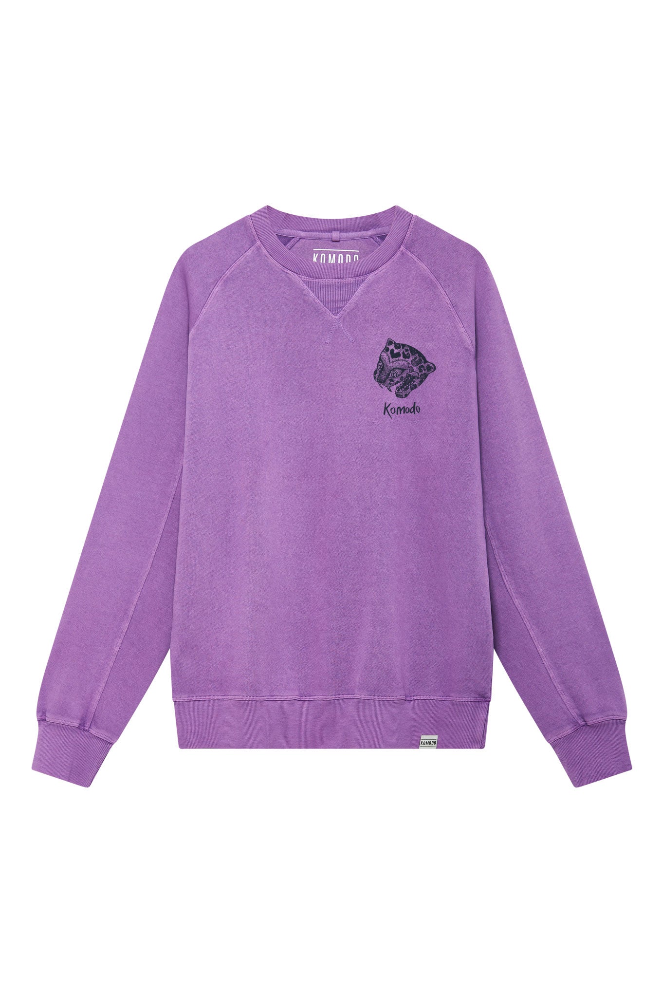 Violetter, langärmliger Sweater NEPALI LEOPARD aus 100% Bio-Baumwolle von Komodo
