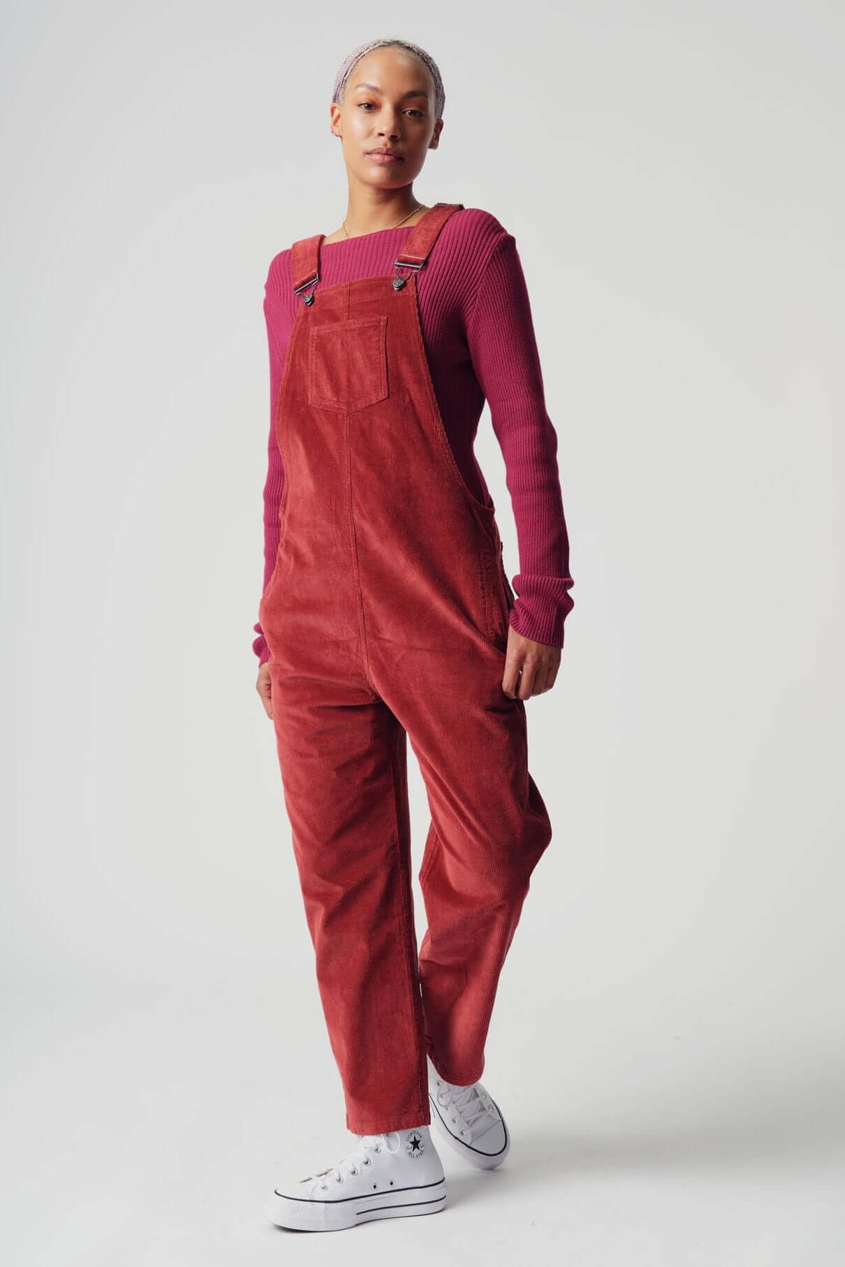 Red JOY dungarees made of organic cotton from Komodo