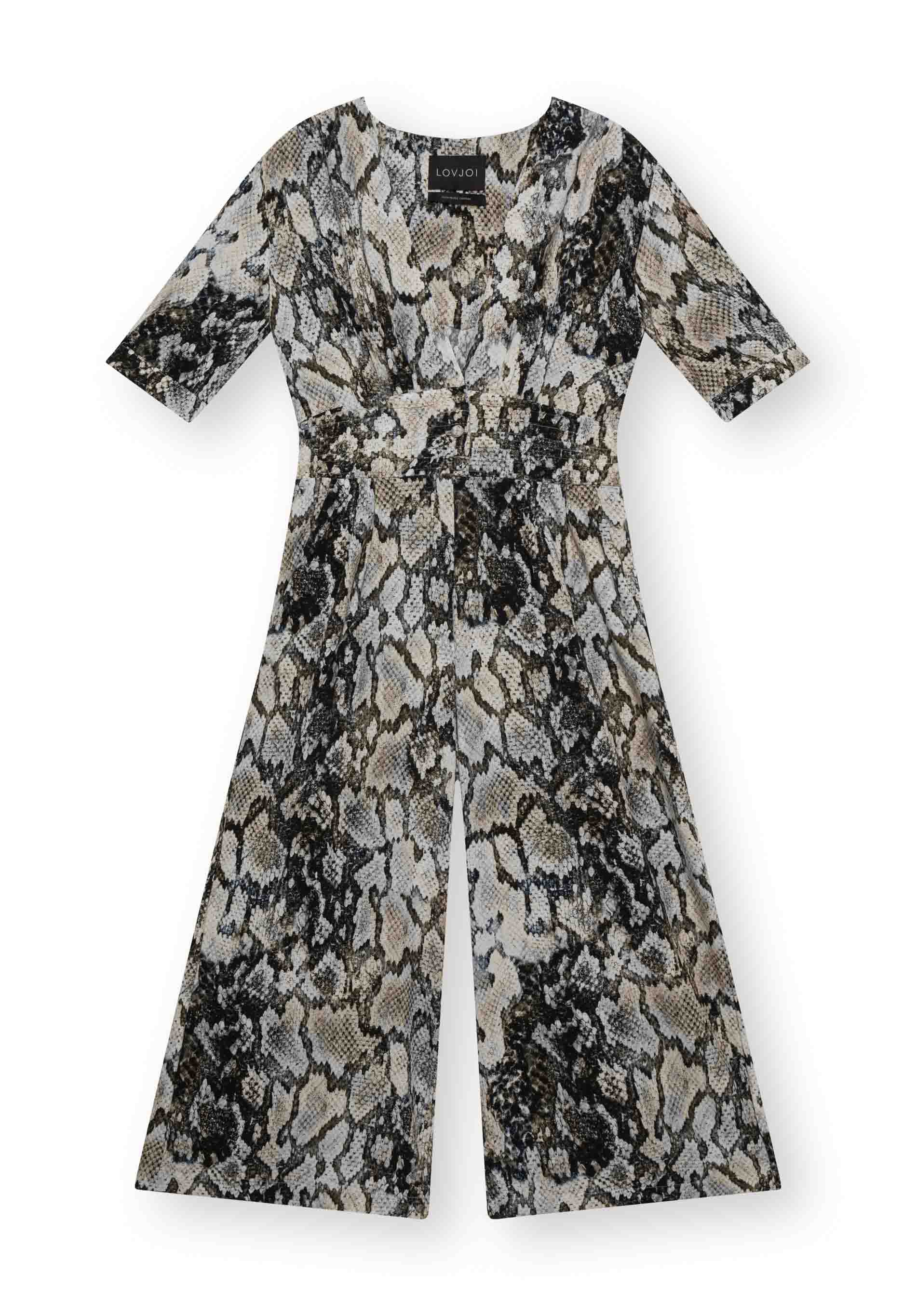 Jumpsuit QUENDOLINE with medium-length sleeves in animal print by LOVJOI made of Ecovero™ (ST) 