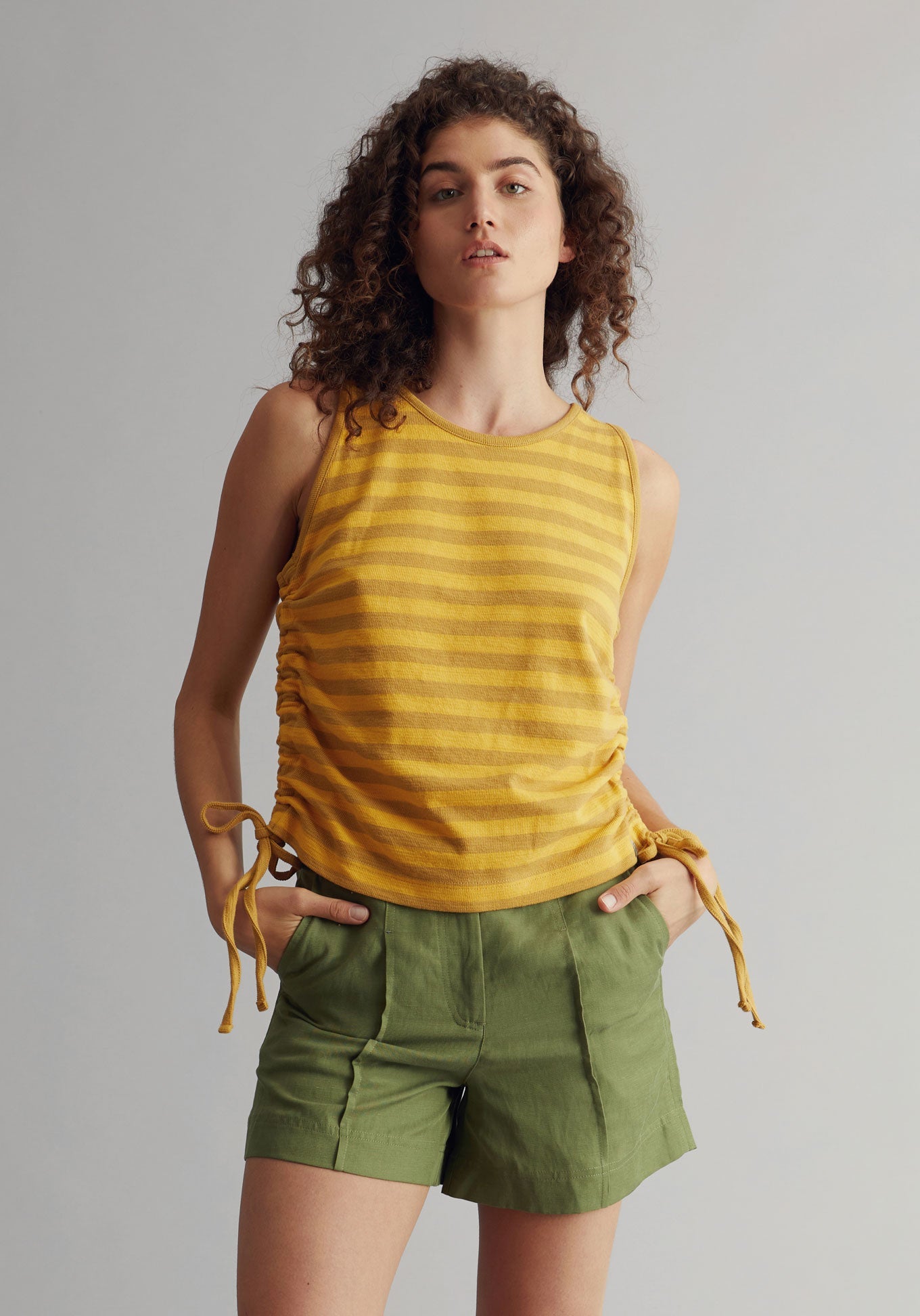 Yellow, brown, striped short-sleeved top ROSALIE made of organic cotton by Komodo