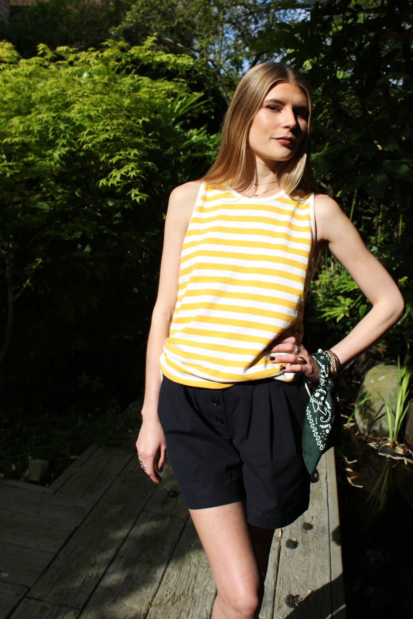 Yellow, white, striped short-sleeved top ROSALIE made of organic cotton by Komodo