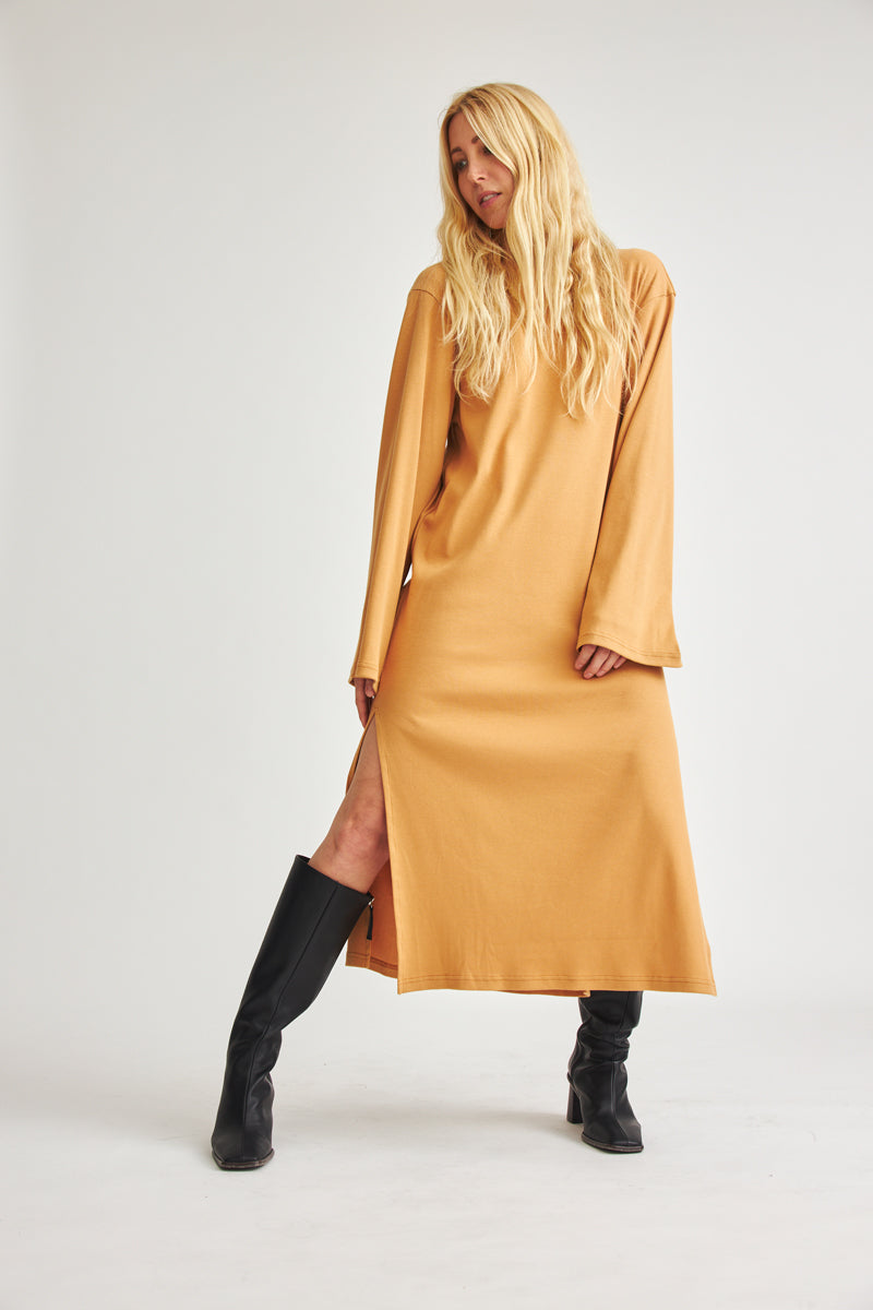 Yellow Becca dress made of organic cotton from Baige the Label