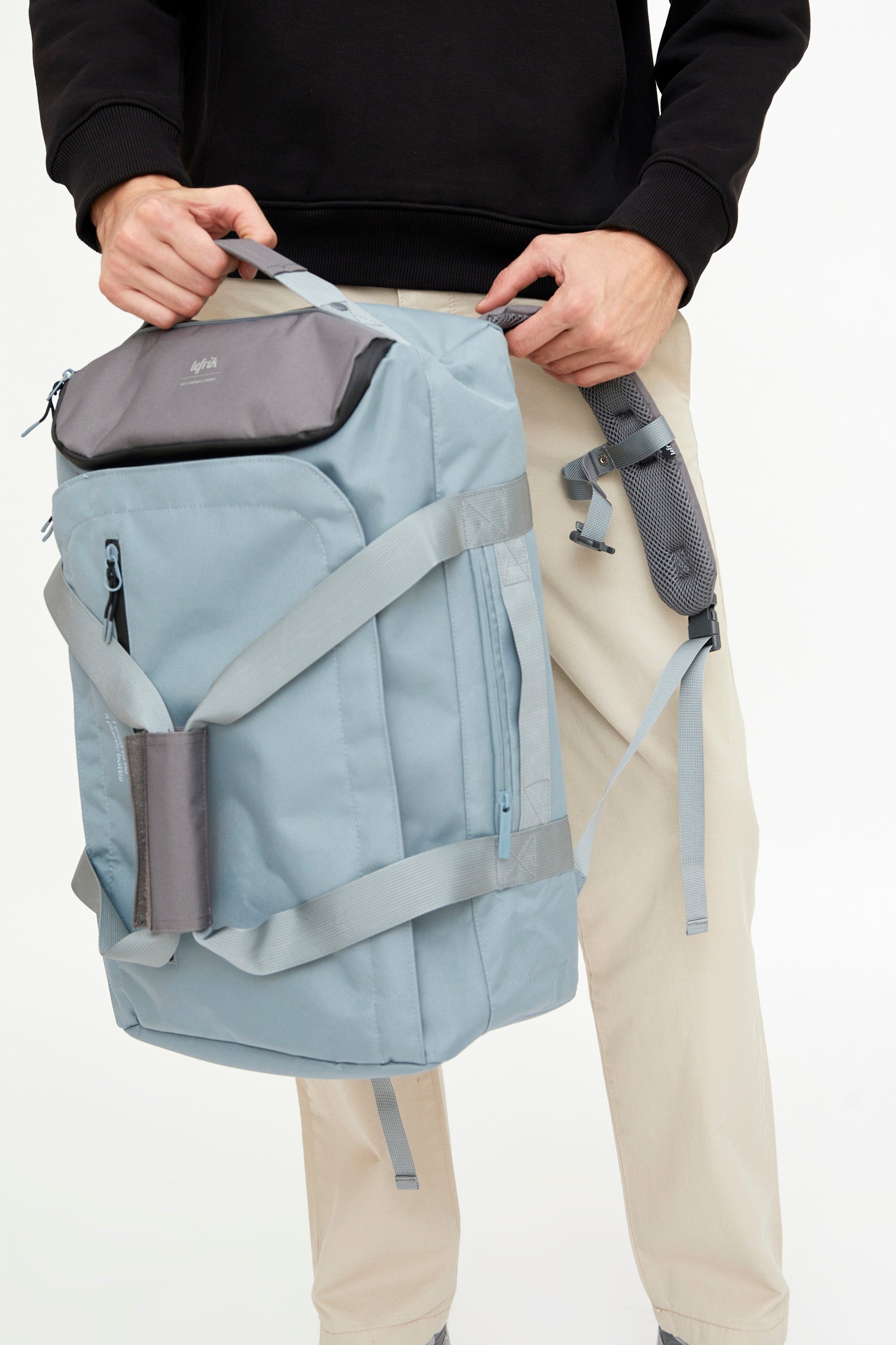 Light blue Wanderer travel backpack made from recycled PET from Lefrik