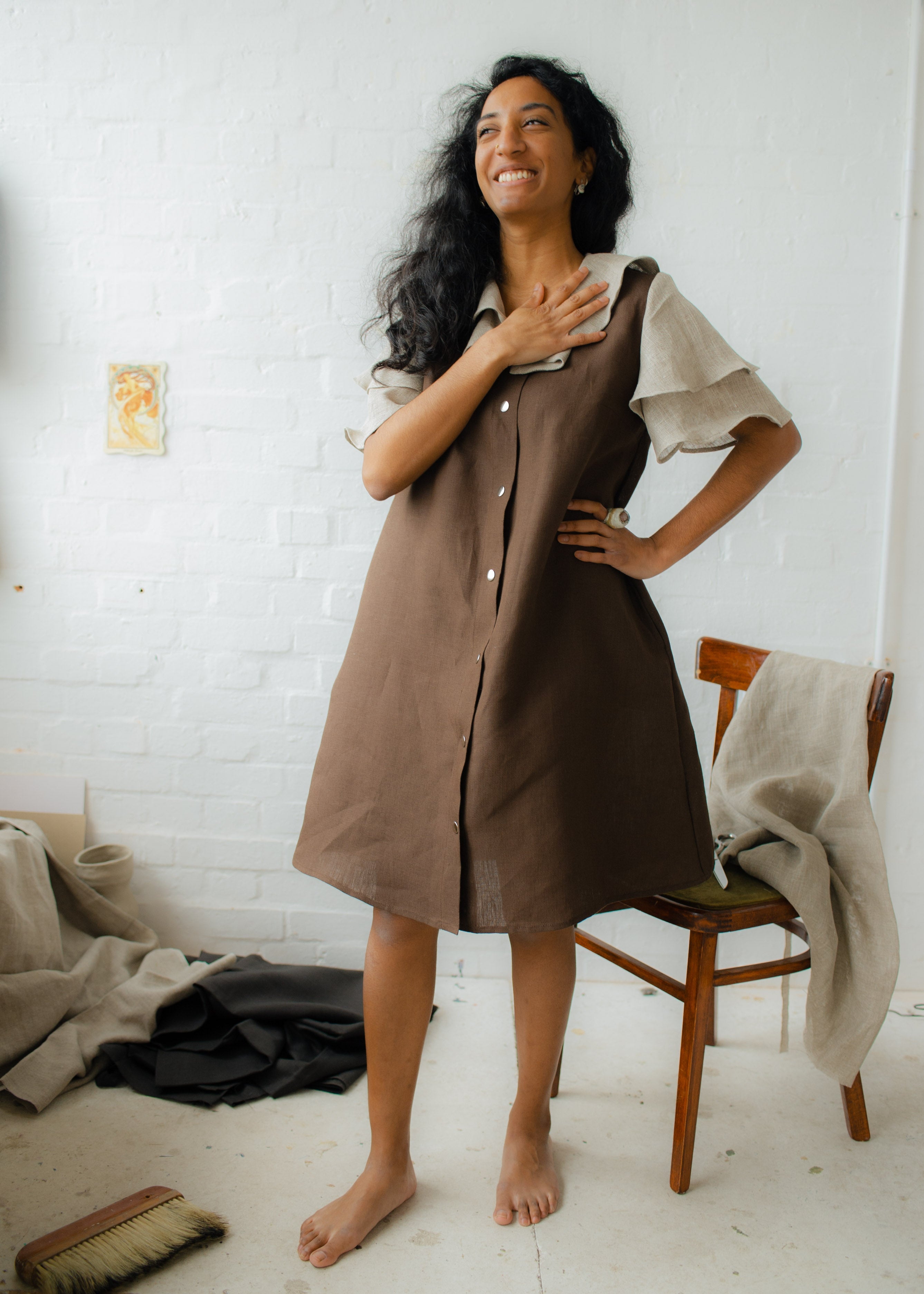 Light brown linen collared dress from Lemuel MC