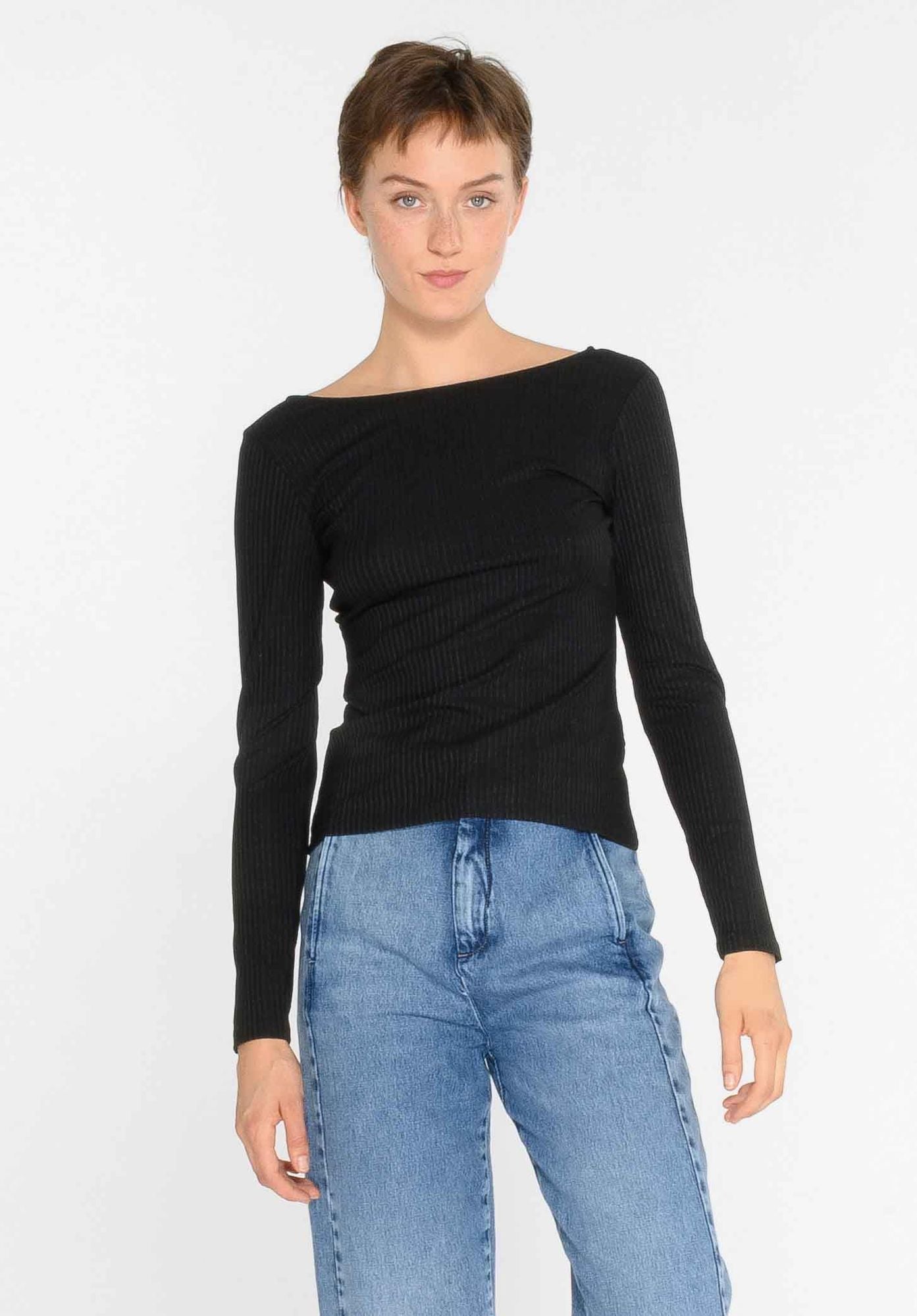 Long-sleeved shirt FUMARIA in black by LOVJOI made of TENCEL™ (ST)
