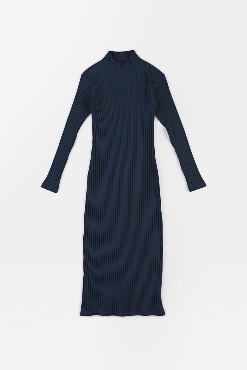 Dunkelblaues, geripptes Kleid aus Bio Baumwolle von Rotholz