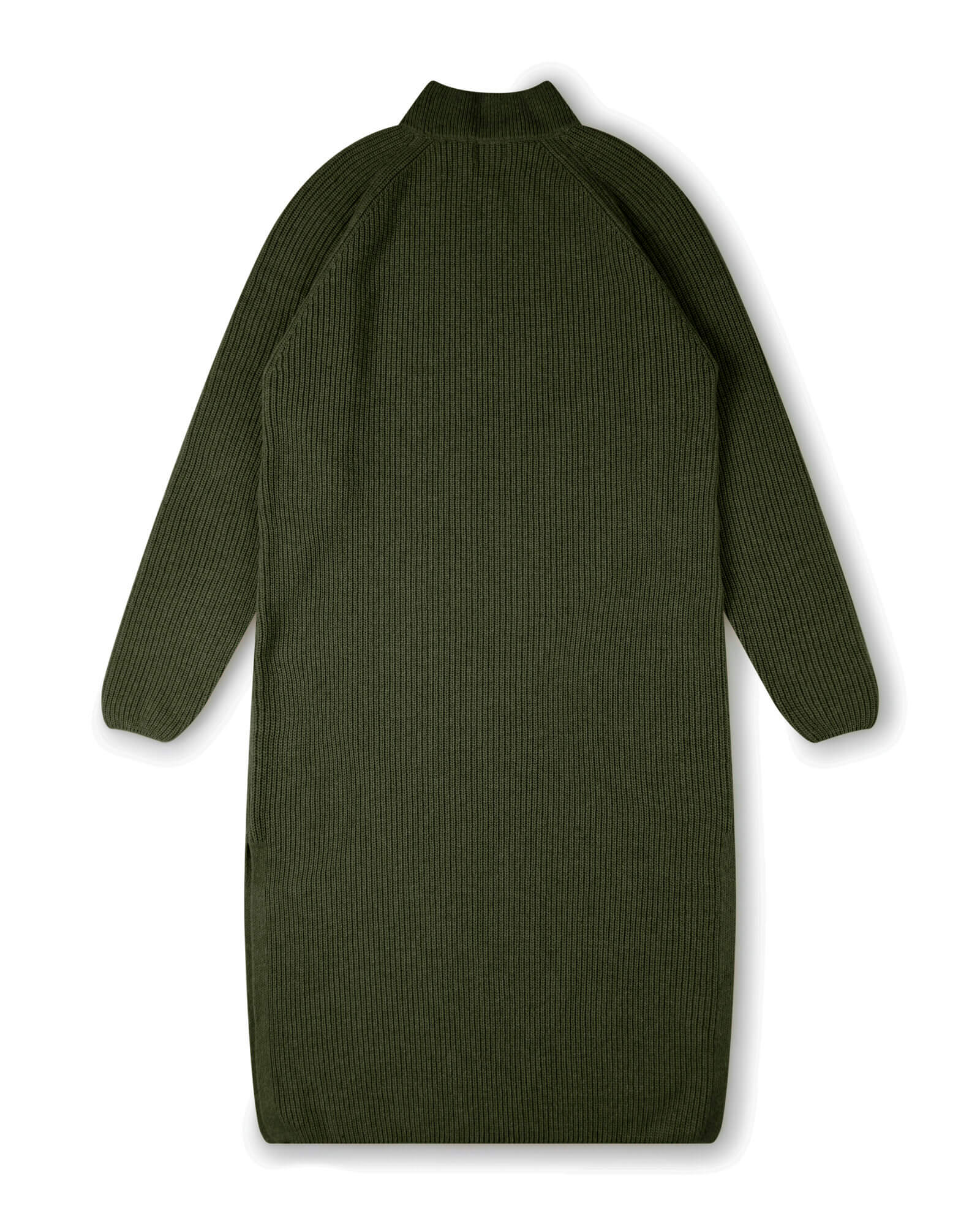 Dark green knitted loden dress made from recycled wool by Matona