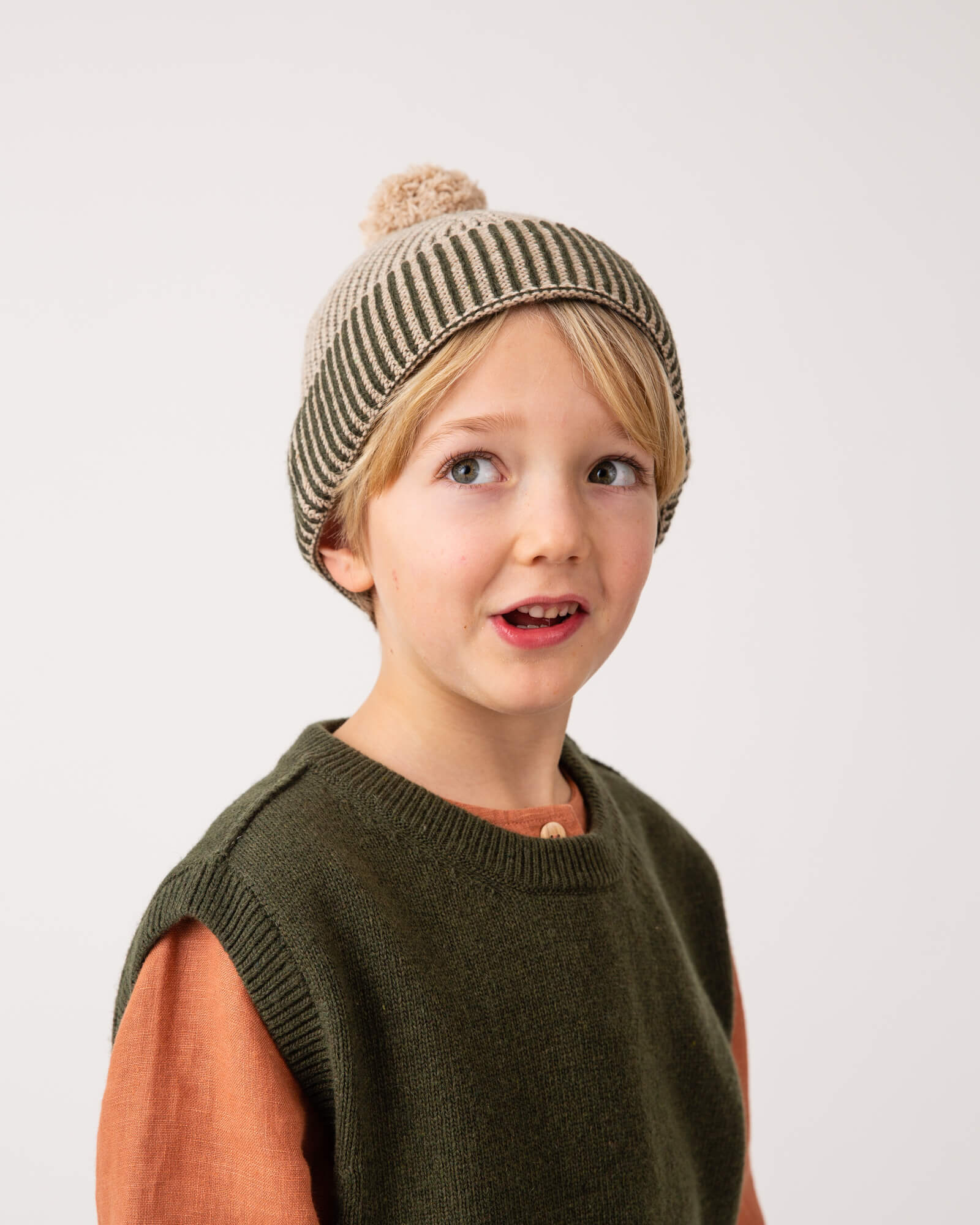 Green Pom Pom hat made from recycled wool from Matona