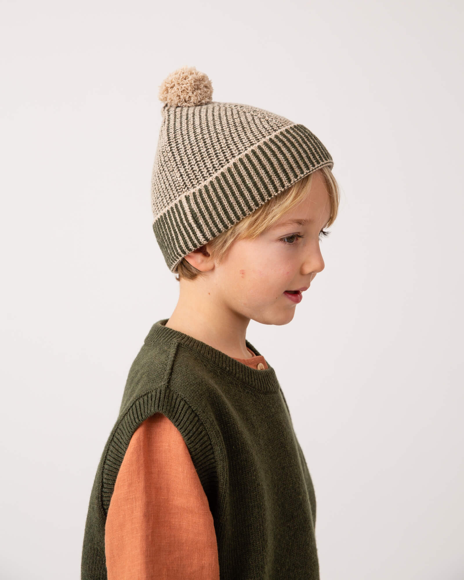 Green Pom Pom hat made from recycled wool from Matona