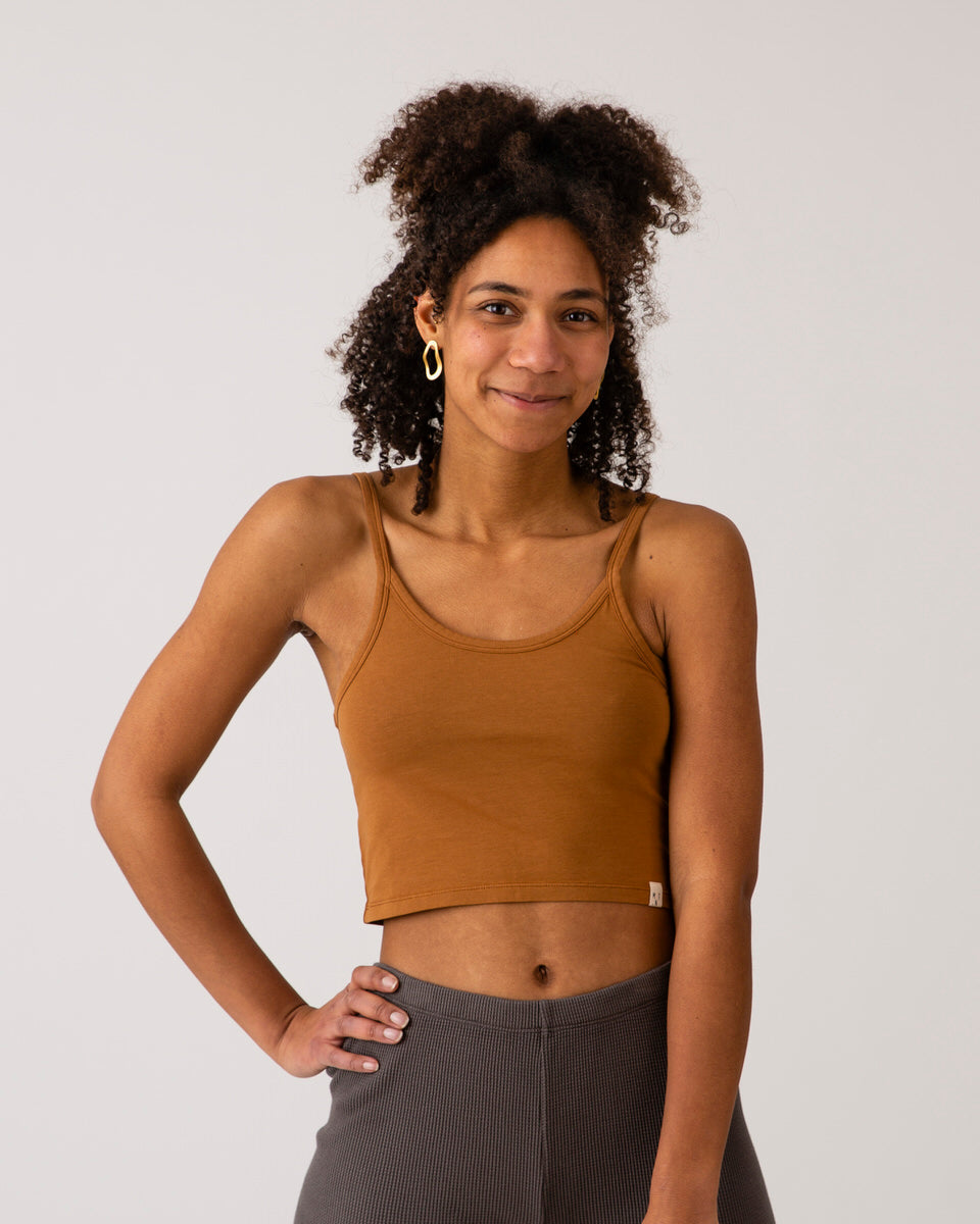 Brown crop top toffee made from organic cotton by Matona