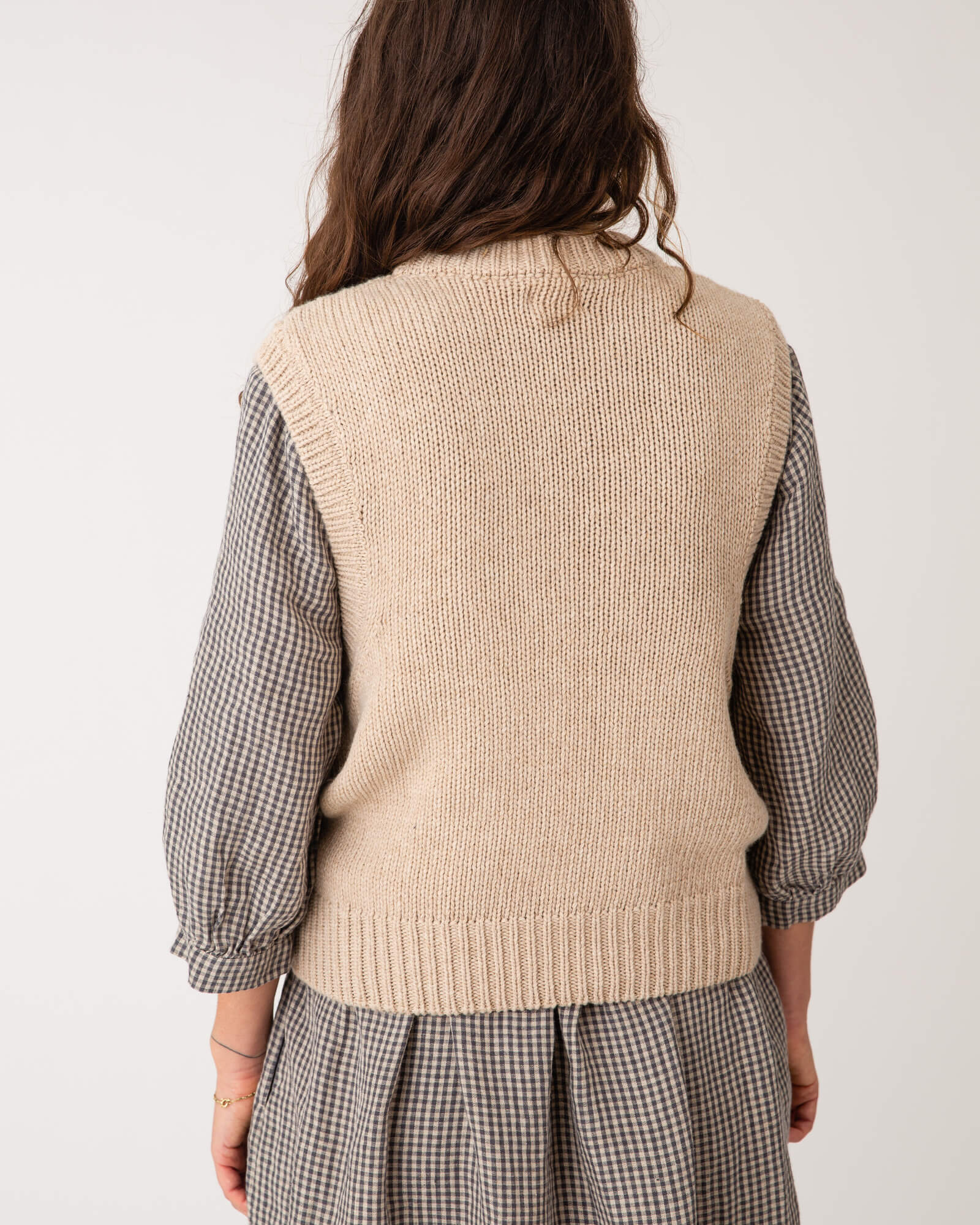 Brown limestone sweater vest made from recycled wool from Matona