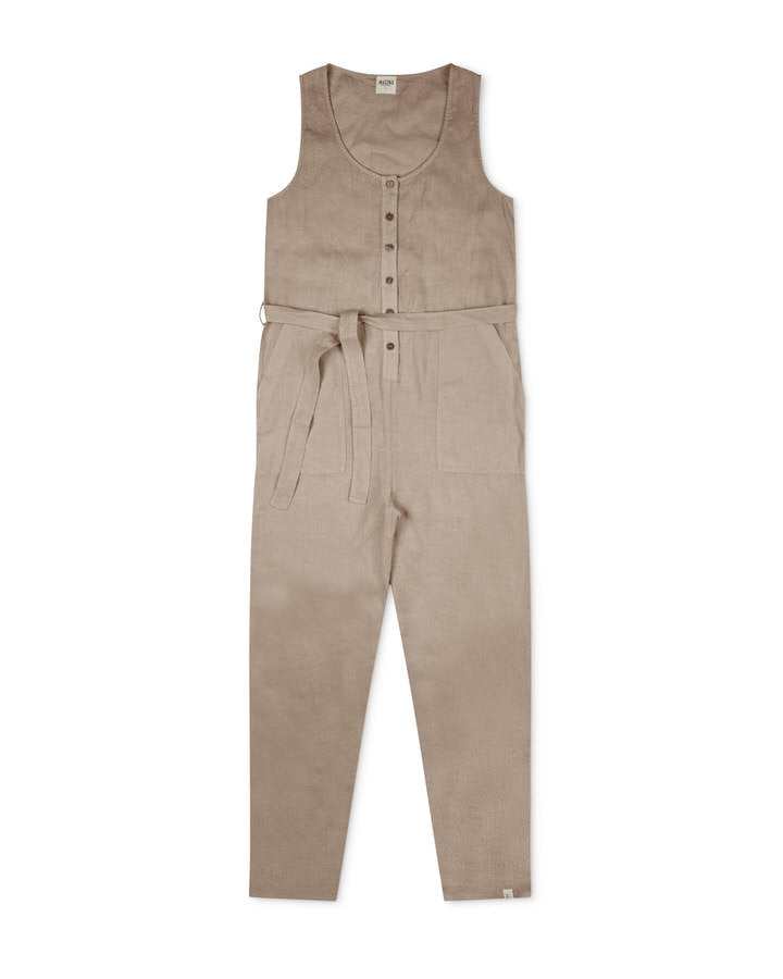 Beige almond overalls made of linen by Matona