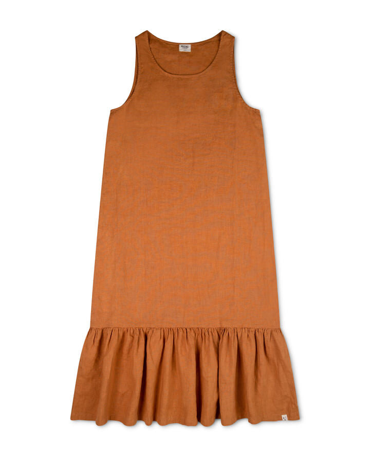 Rust orange dress made of linen by Matona