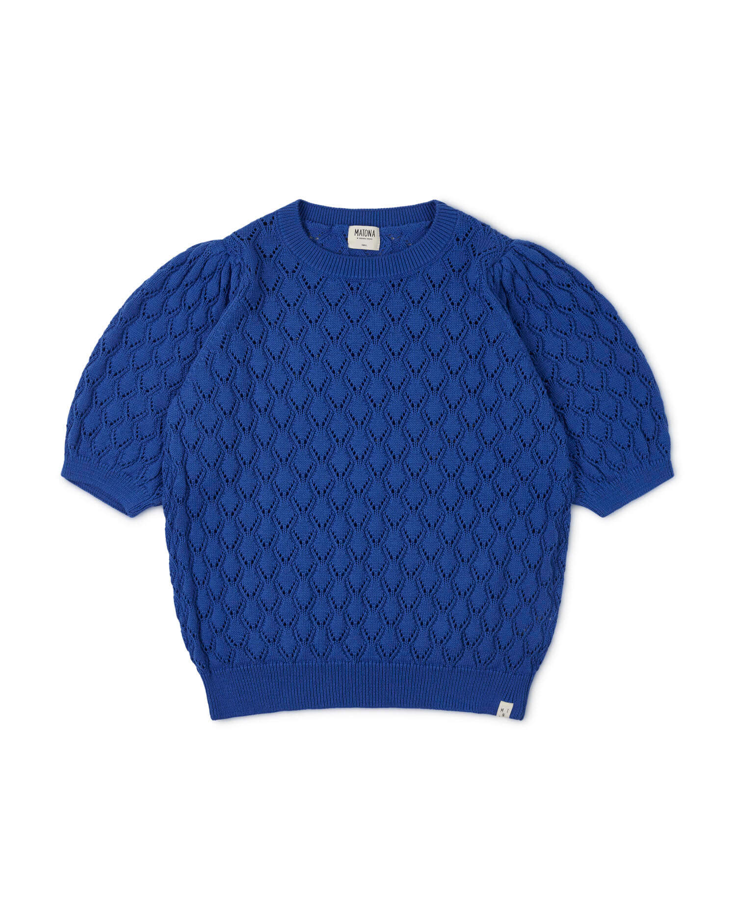 Blue, knitted blouse made of 100% organic cotton from Matona