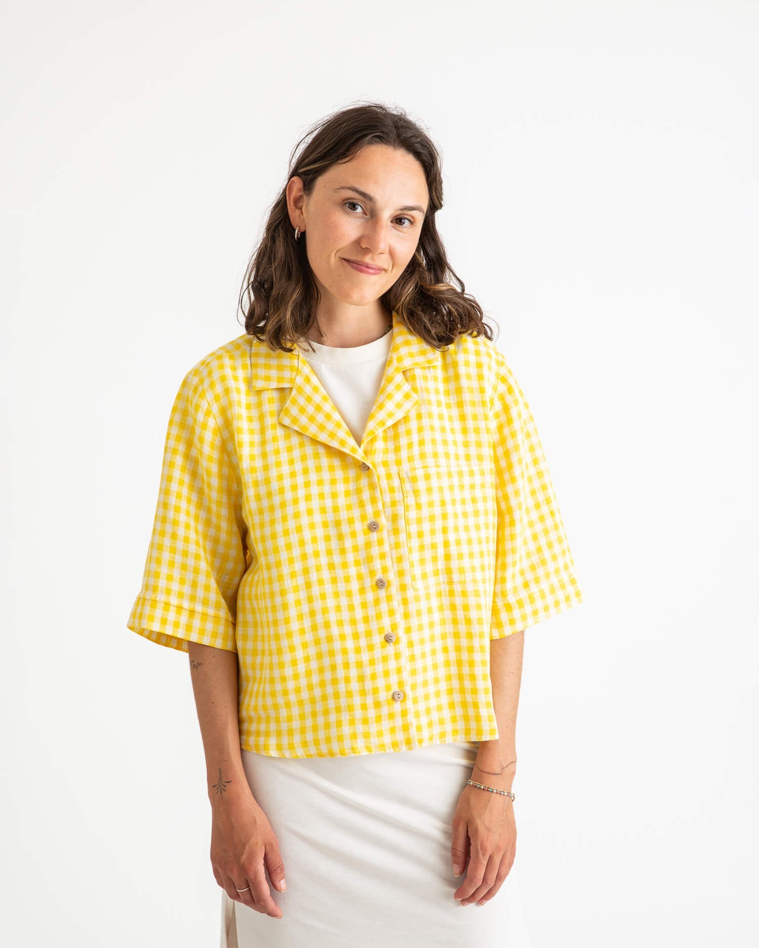 Yellow checked linen blouse from Matona