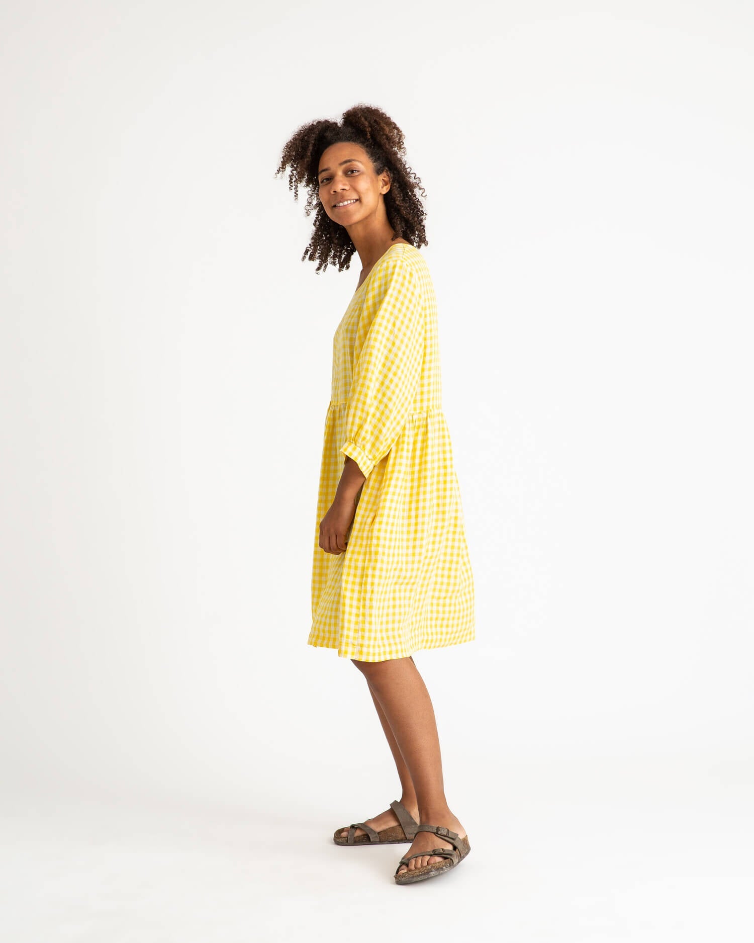 Yellow checked linen dress from Matona