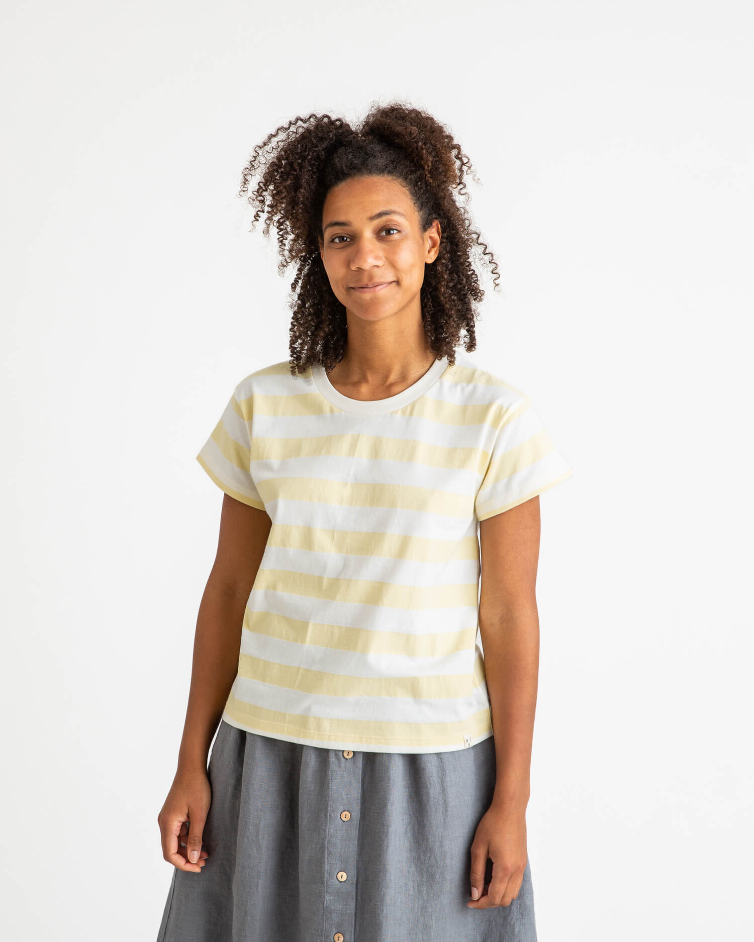 Yellow and white striped T-shirt made from 100% organic cotton from Matona