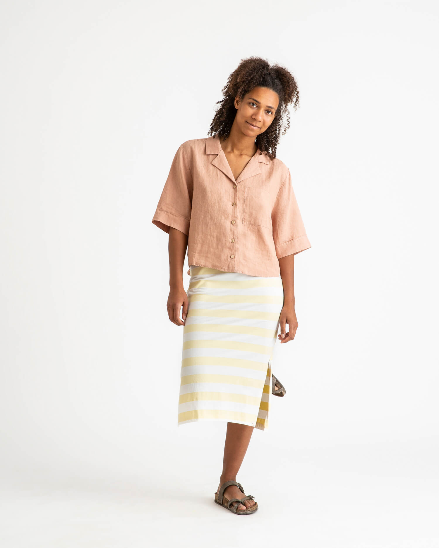 Yellow and white striped skirt made of 100% organic cotton from Matona