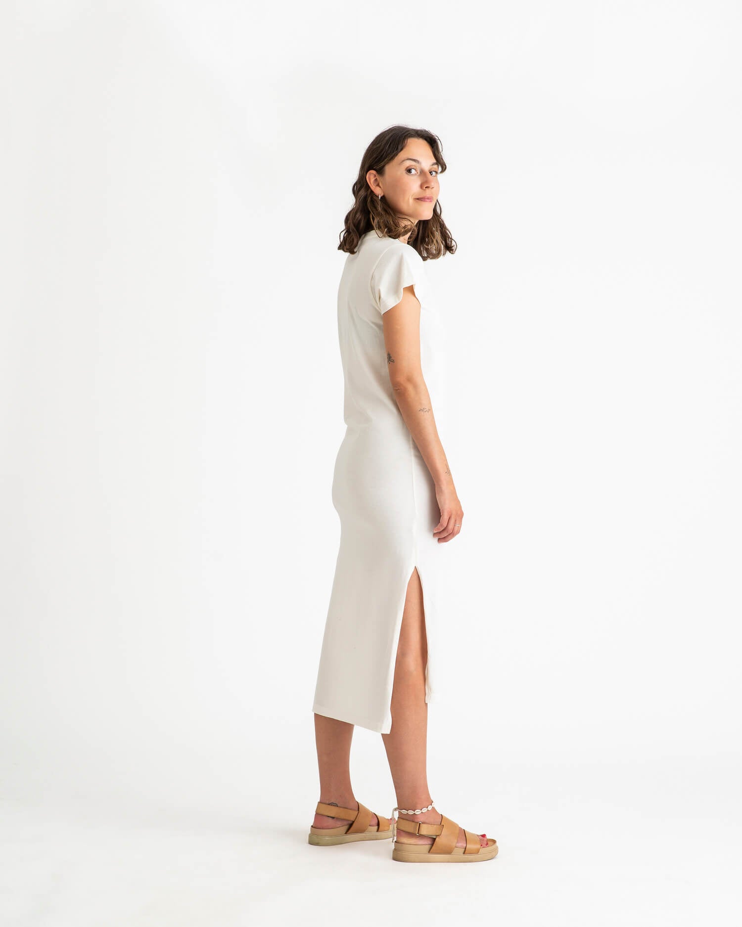 Weisses, kurzärmliges Kleid aus Bio-Baumwolle von Matona