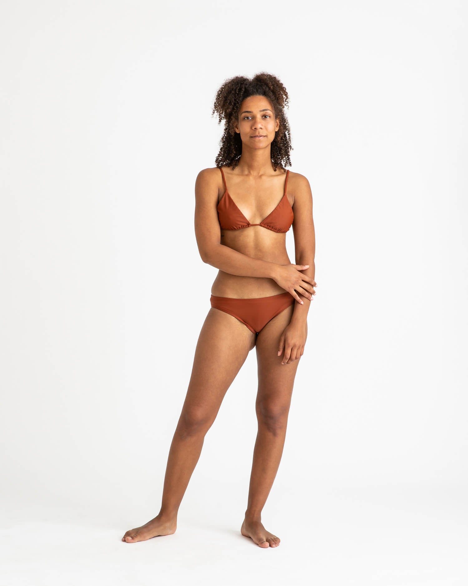 Red-brown triangle bikini top made from recycled polyamide from Matona