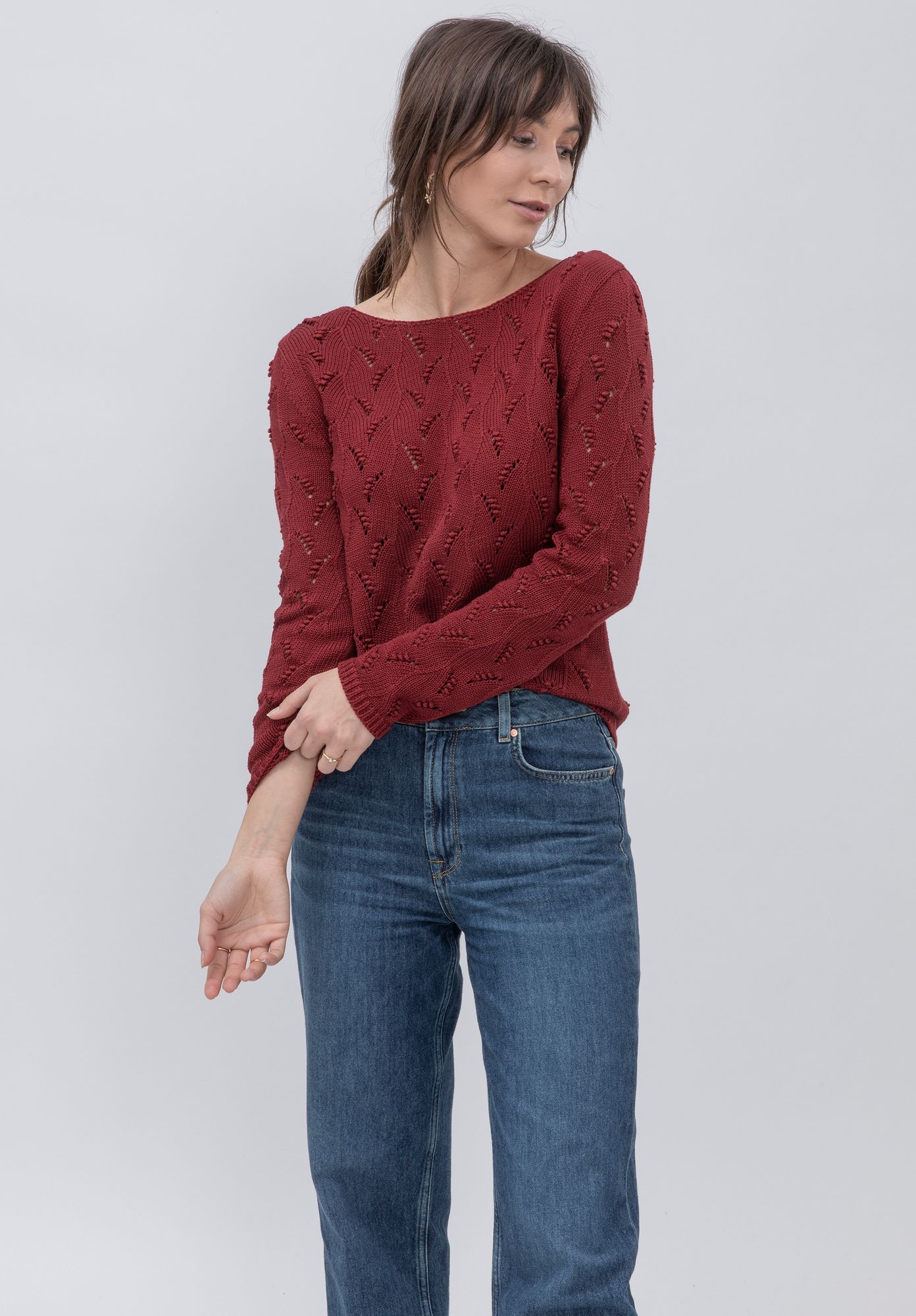 Knitted sweater IDENOR in wine red by LOVJOI made of organic cotton (ST)