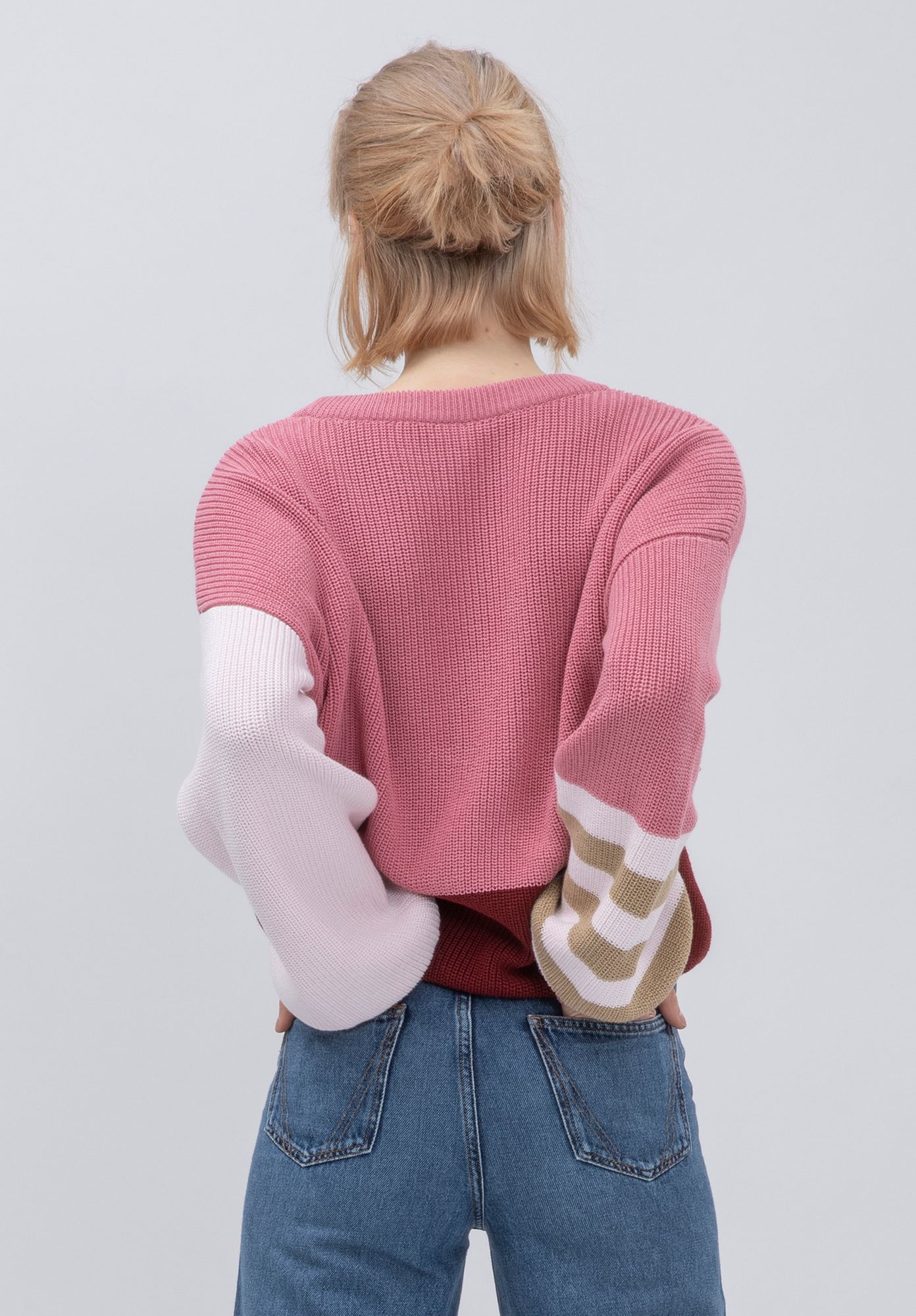 Strickpullover NIANA in Rosa Colour-Blocking von LOVJOI aus Bio-Baumwolle