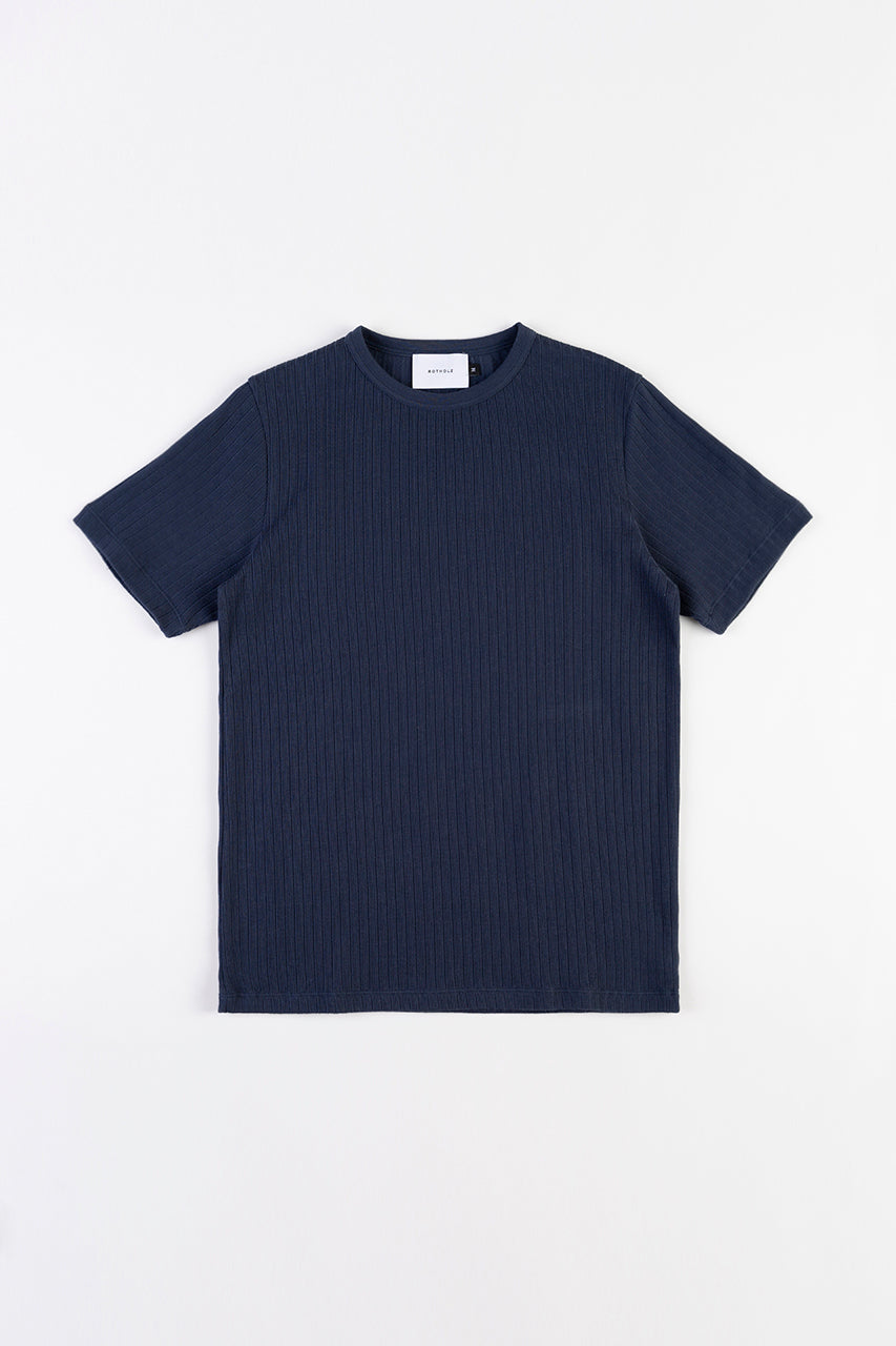 Dark blue, ribbed T-shirt made from 100% organic cotton from Rotholz