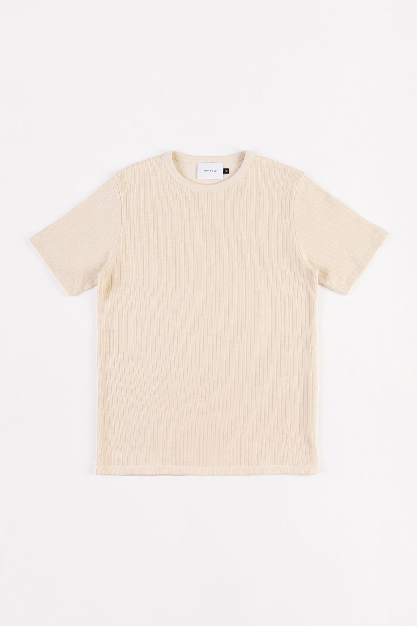 Cream white, ribbed T-shirt made from 100% organic cotton from Rotholz