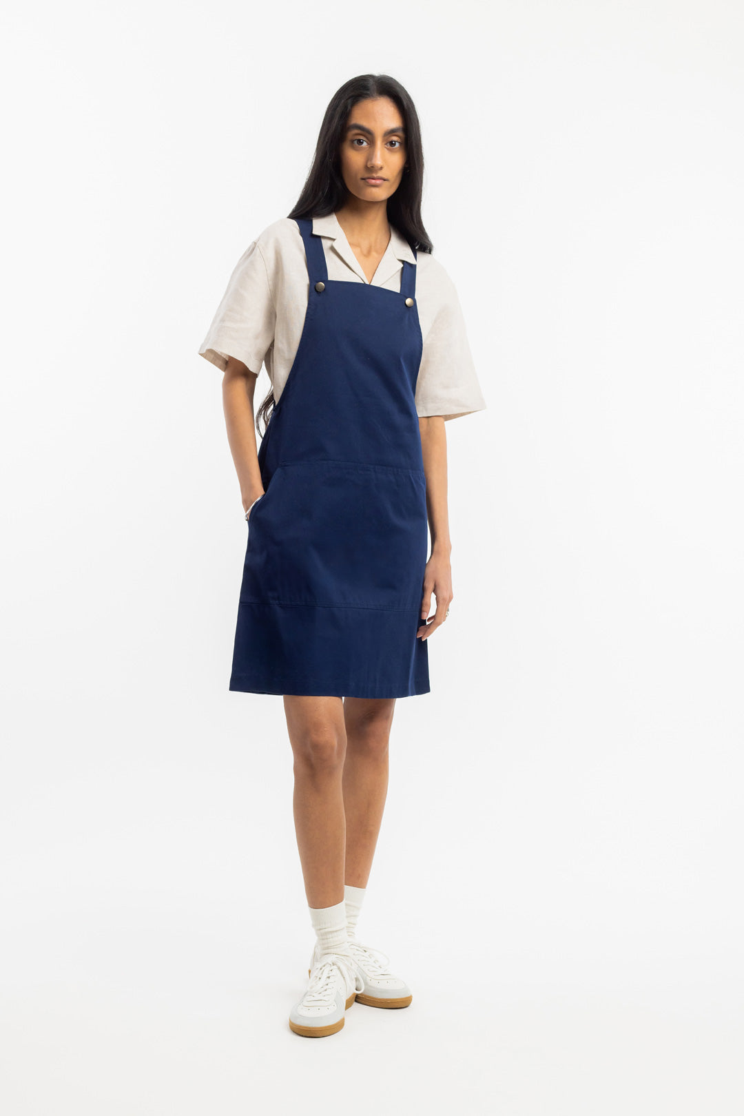 Blue dungaree dress made of organic cotton from Rotholz