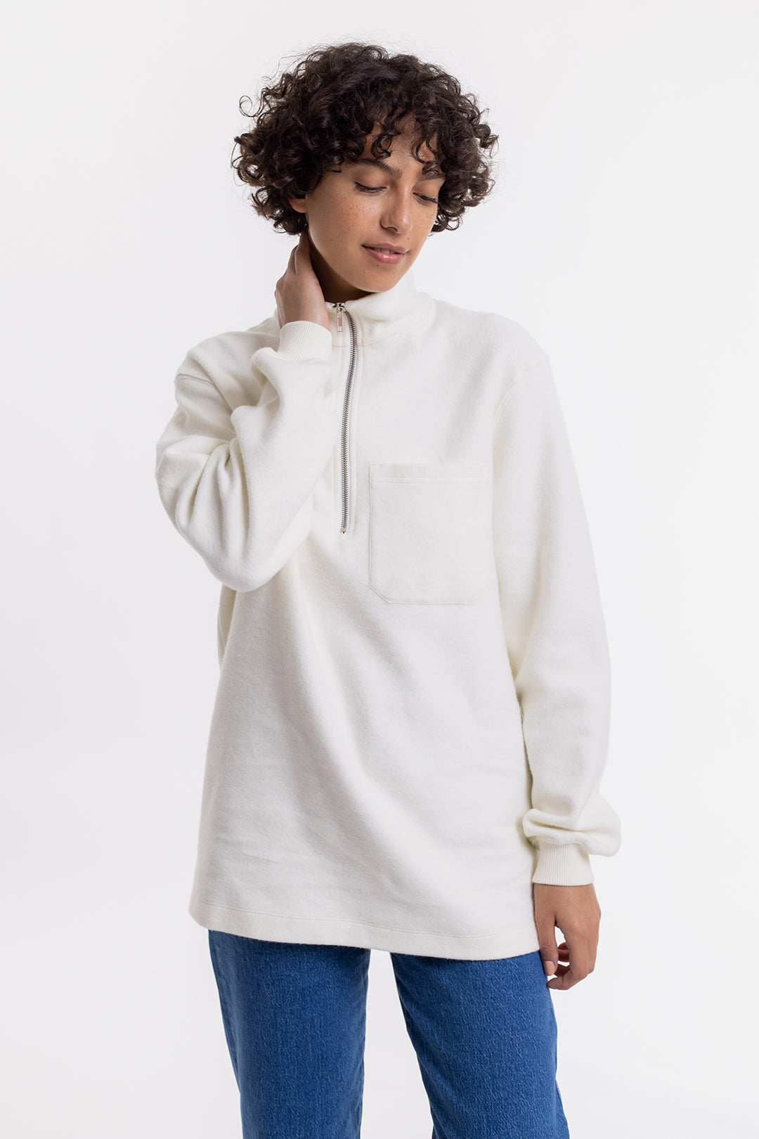 Half zip sweatshirt made of organic cotton white