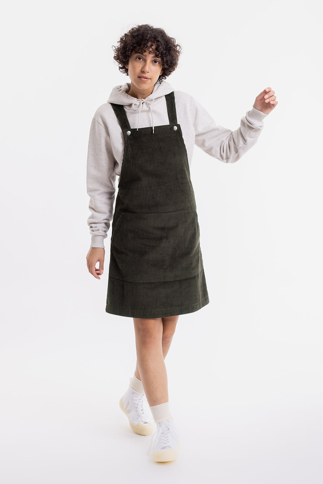 Dungaree dress made of organic cord olive