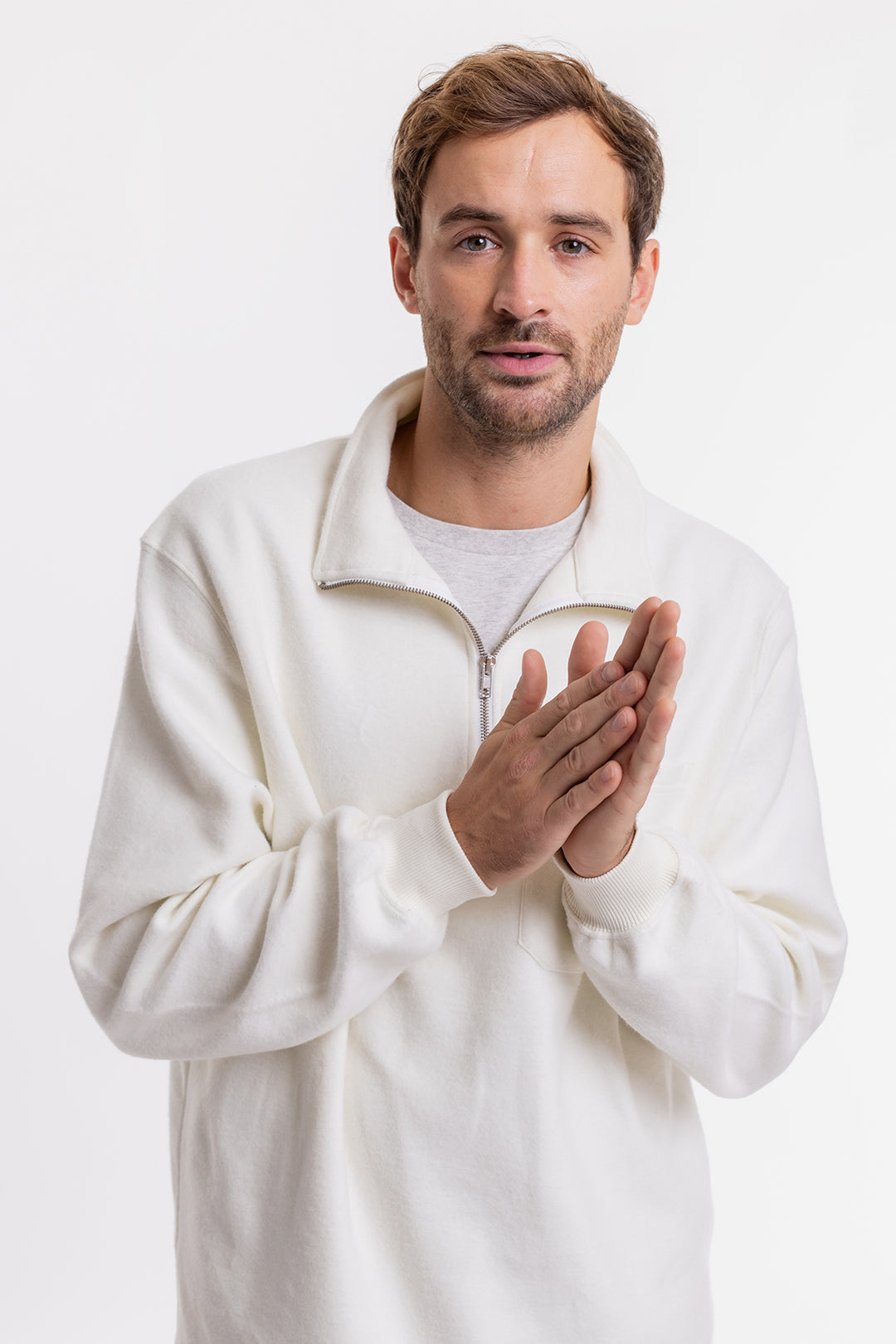 Half Zip Sweatshirt aus Bio-Baumwolle Weiss