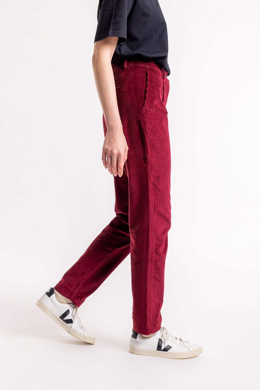 Pantalon velours côtelé bio rouge vin