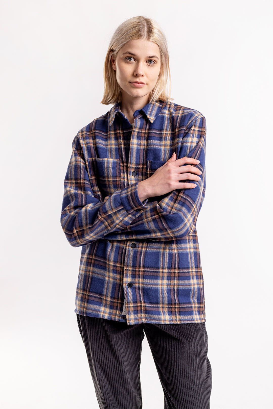 Checked flannel overshirt blue