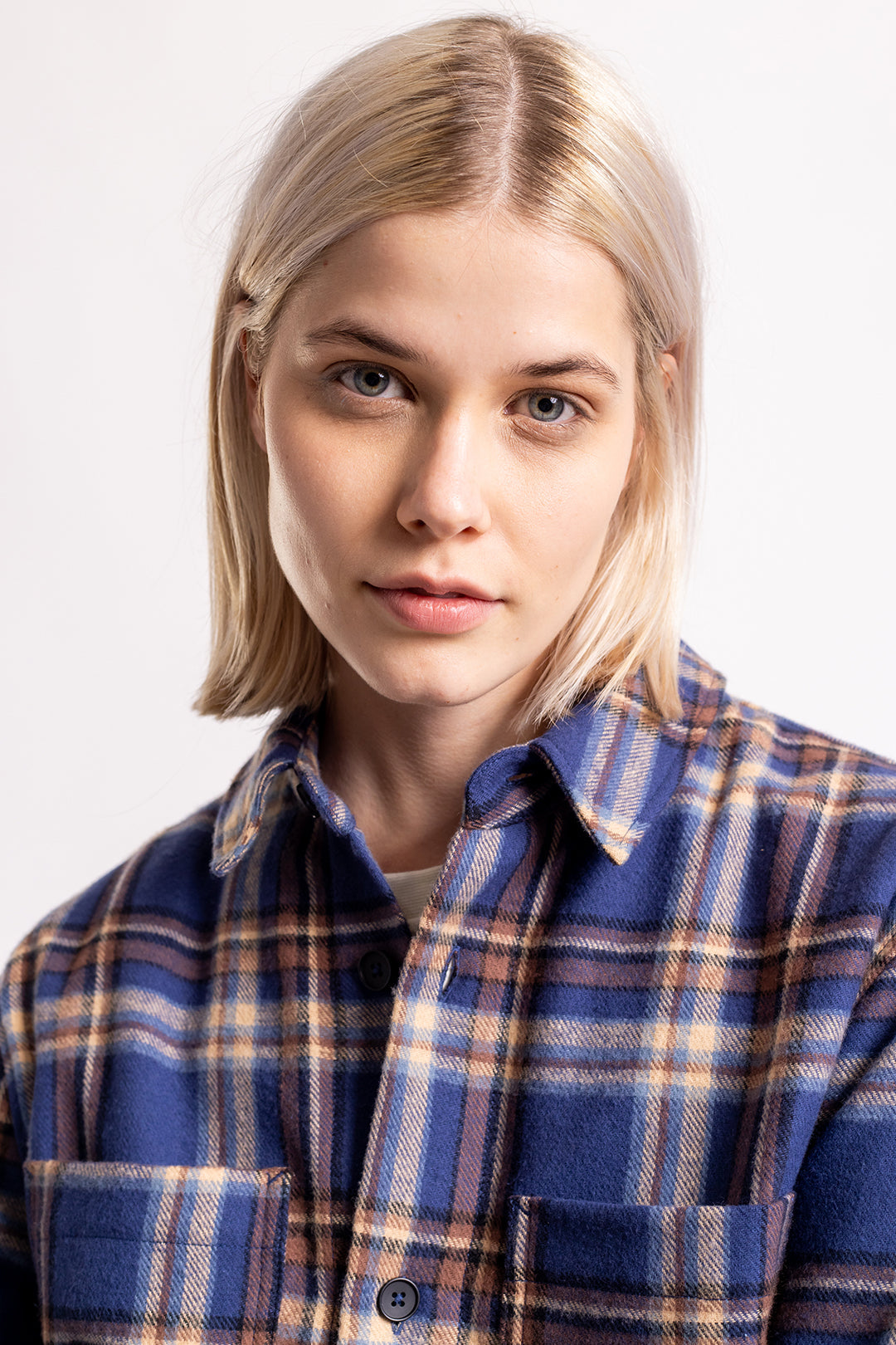 Checked flannel overshirt blue