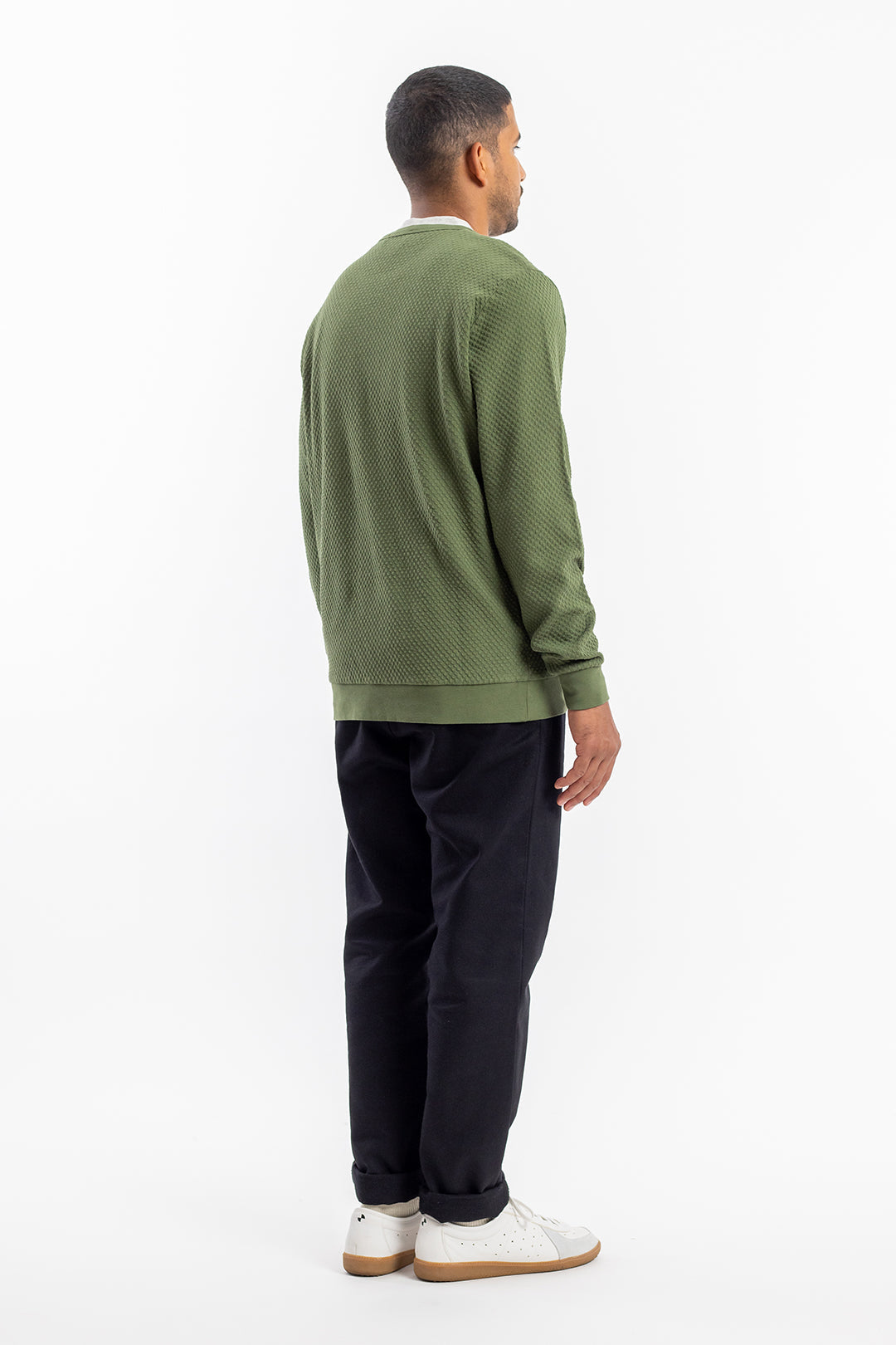 Green sweater waffle made from 100% organic cotton from Rotholz