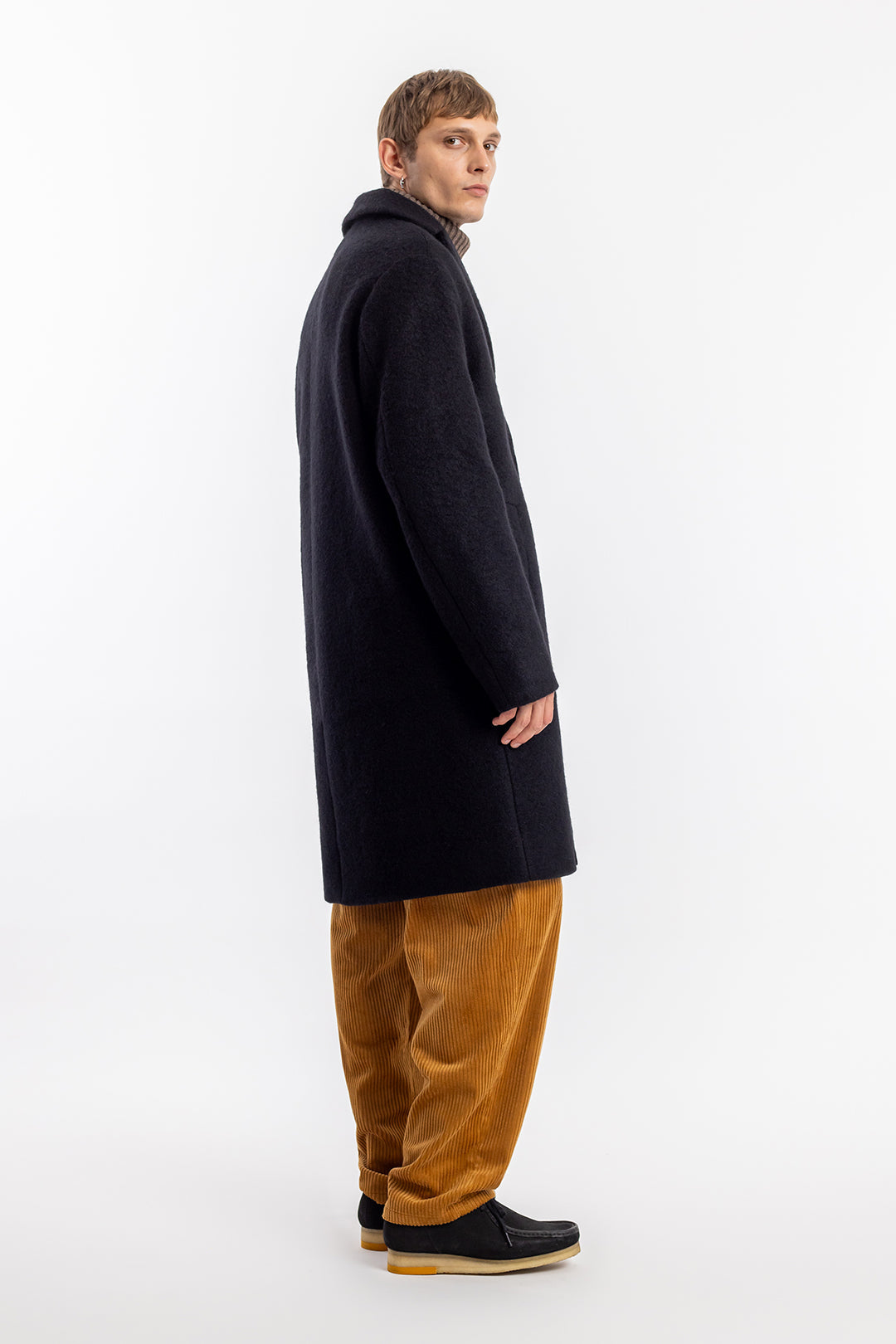 Black organic wool blend coat