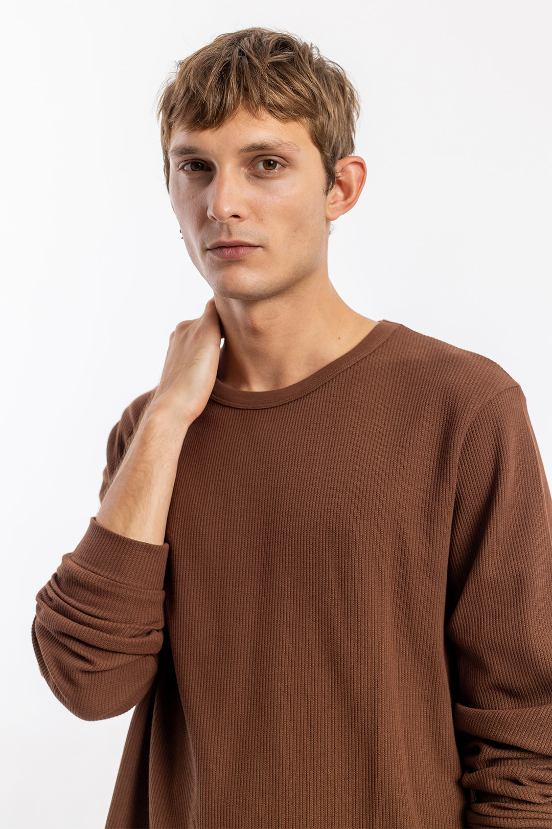 Braunes, langärmliges Shirt Waffel aus Bio-Baumwolle von Rotholz