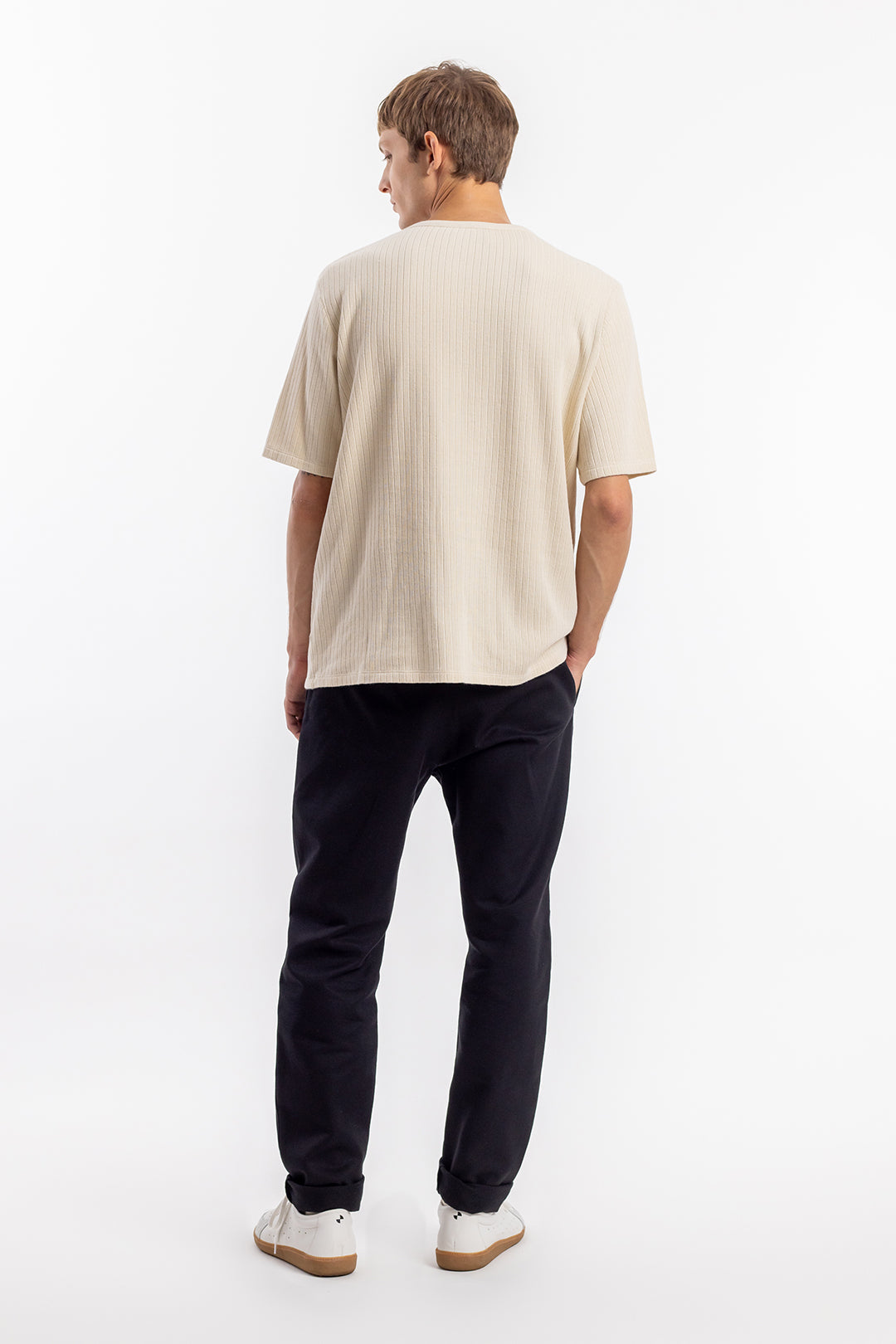 Cream white, ribbed T-shirt made from 100% organic cotton from Rotholz